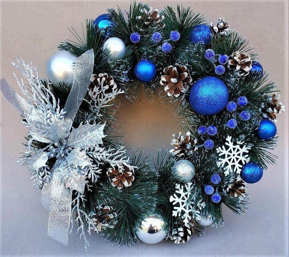 Різдвяний новорічний вінок Vela Handmade із натуральним декором 30см Синій, фото №1 Різдвяний новорічний вінок Vela Handmade із натуральним декором 30см Синій, фото №1