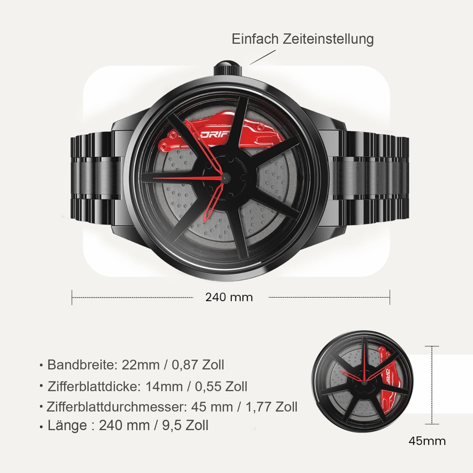 Мужские часы DriftElement Rim Motorsport 3D Rim Дизайн, Нержавеющая сталь Стекло Минеральное Кварцевые, фото №2