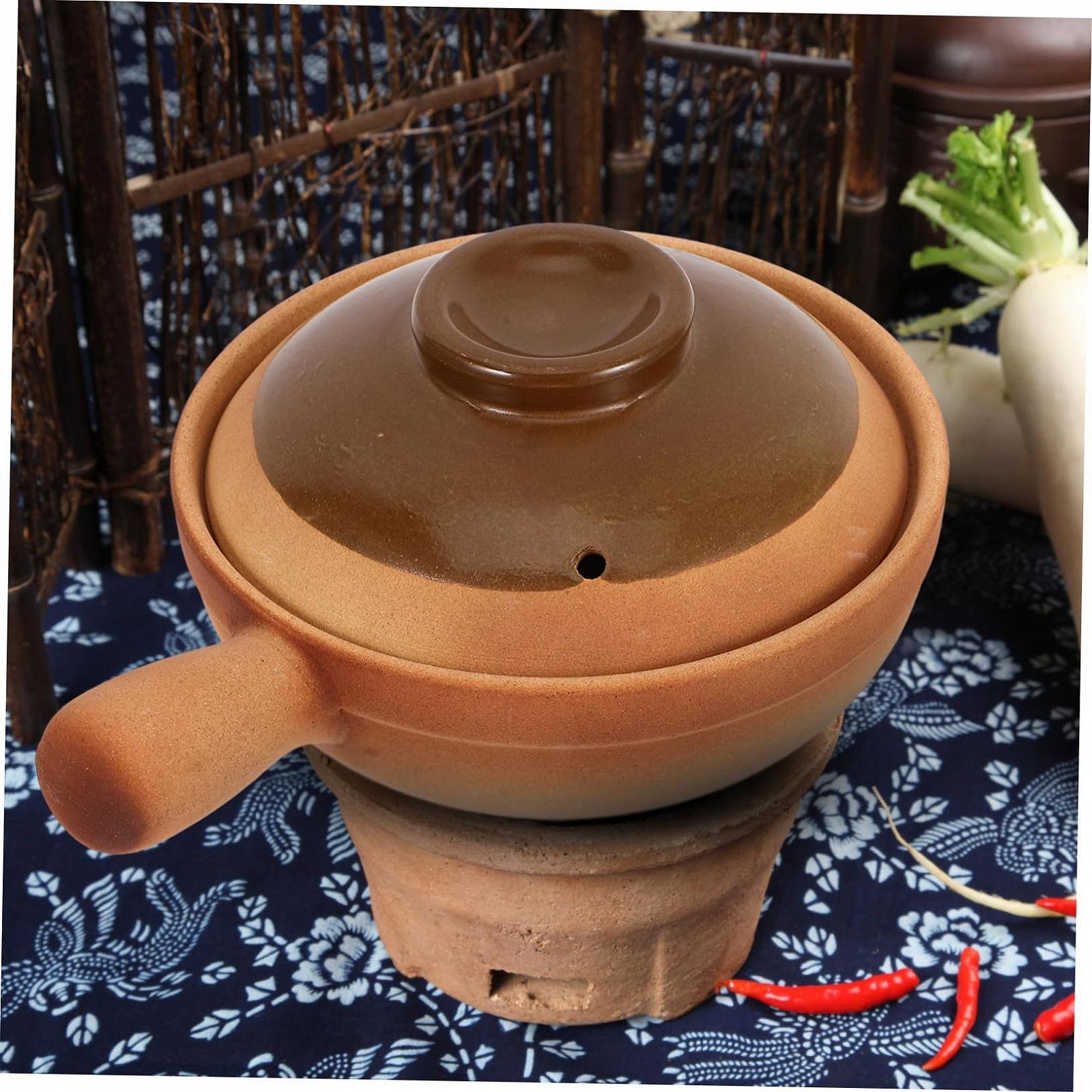 Горщик для запікання традиційний керамічний глиняний з кришкою 850 мл, фото №5