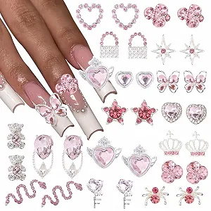 Y2k, набір 3сплав, 3D Прикраса для нігтів Серце, зірка, змія з кришталем, камінь-вишня, аксесуари для прикраси - Фото 1