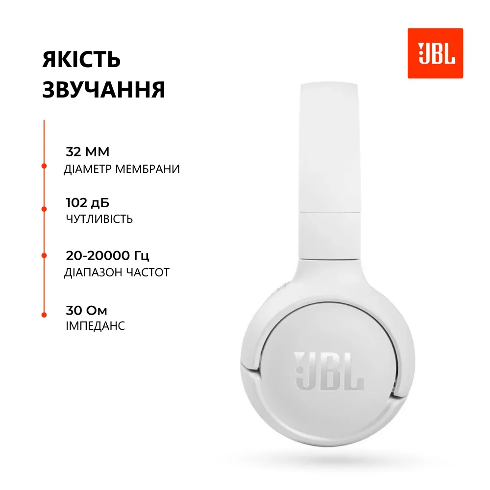 Навушники JBL TUNE 520BT ANC BT5.3 57h White, фото №10