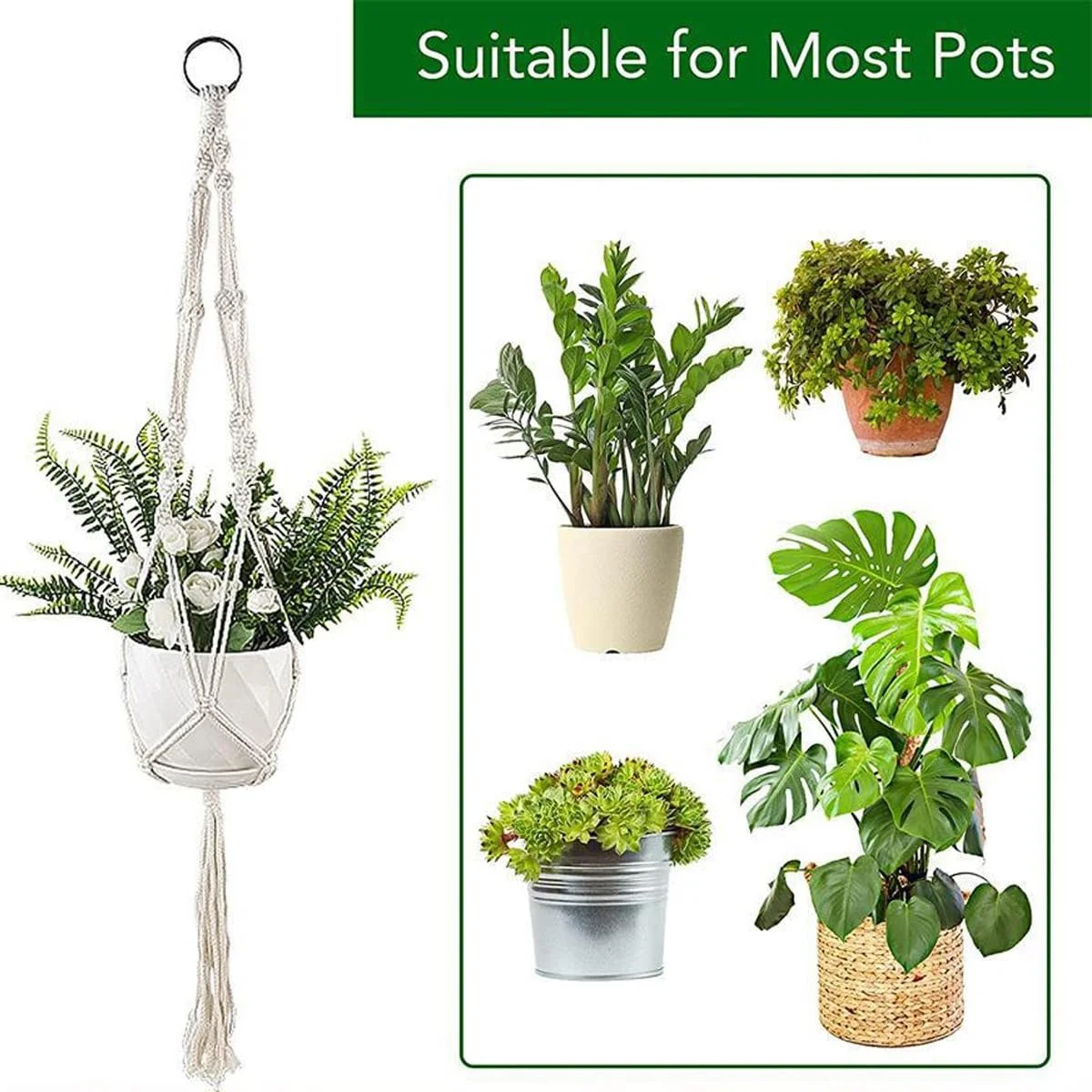 Подвесная корзина Macrame Cotton Boho Set of 2 Color-A, фото №3 Подвесная корзина Macrame Cotton Boho Set of 2 Color-A, фото №3