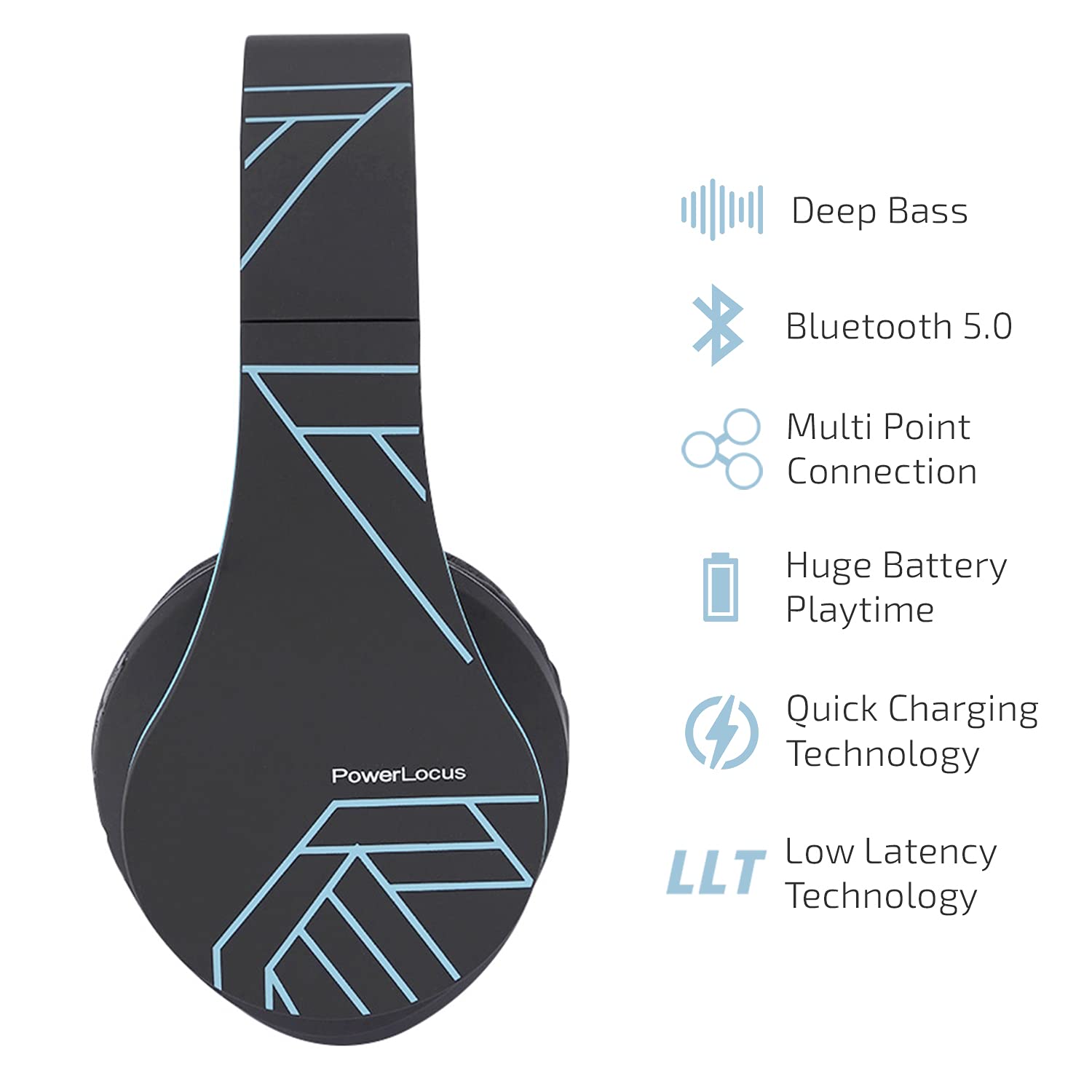 Навушники PowerLocus Bluetooth Over Ear Wireless з мікрофоном Складні М'які амбушури Hi-Fi Stereo Бас Навушники Бездротовий і дротовий режим Синій, фото №4