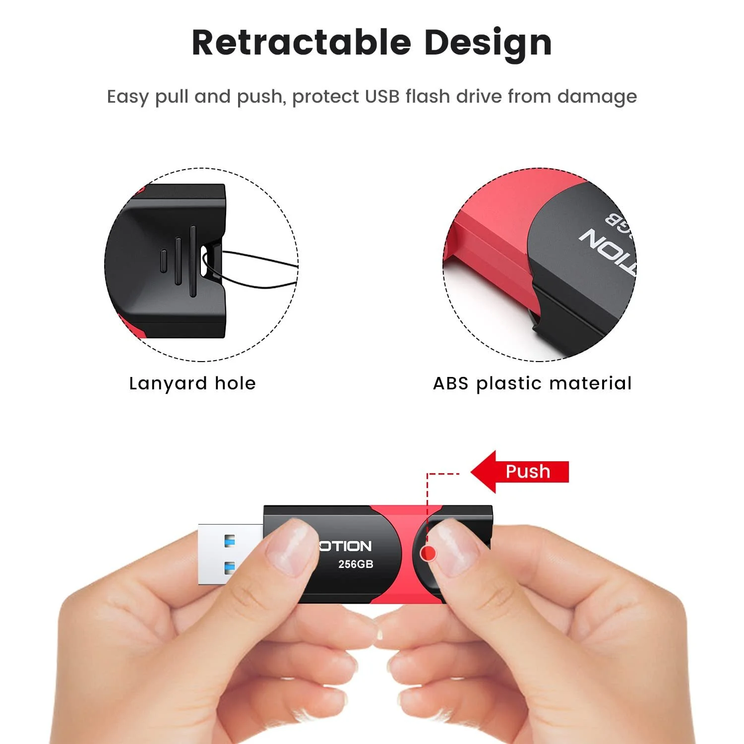 USB-накопичувач KOOTION 256ГБ USB 3.0 Sliding Чорний/Червоний, фото №2