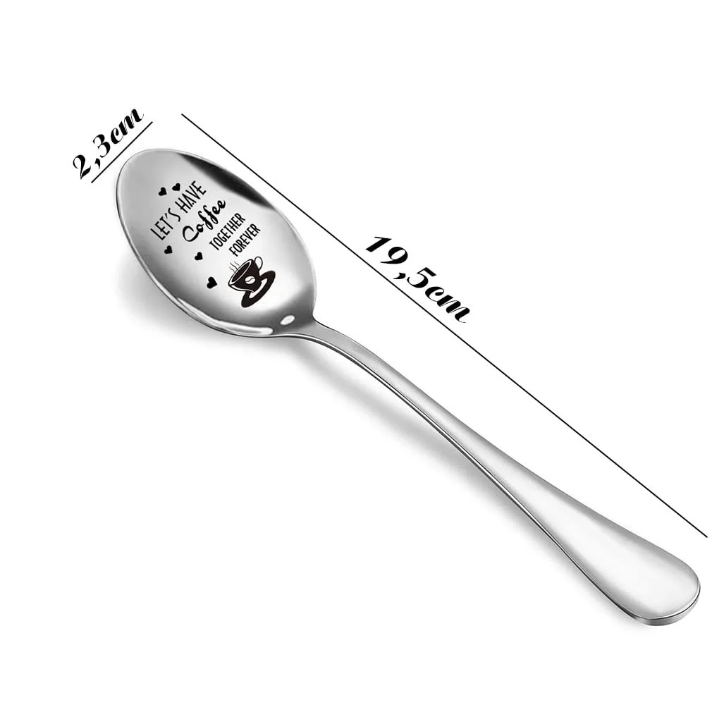 Кофейная ложка с гравировкой Stainless Steel Ложка из нержавеющей стали "Let's Have Coffee Forever", фото №2