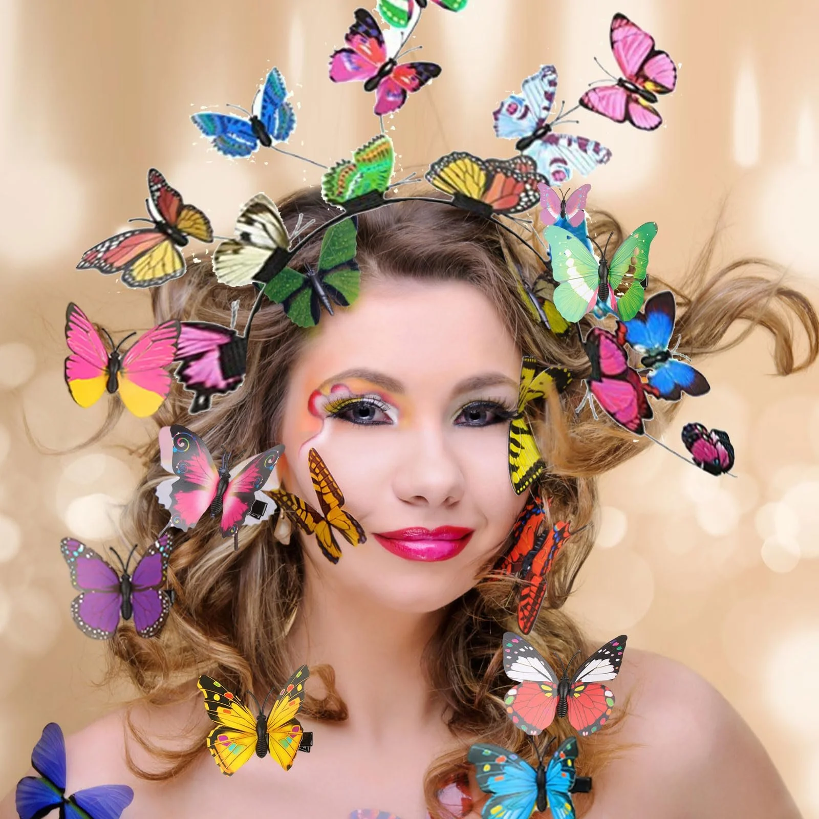 Обруч для волосся-федора з метеликами, фото №5