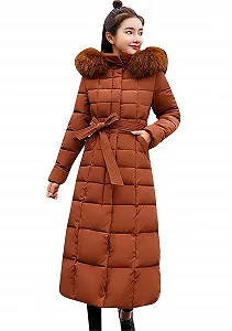 Пуховик Yming Макси с капюшоном из искусственного меха, длинная - Фото 1