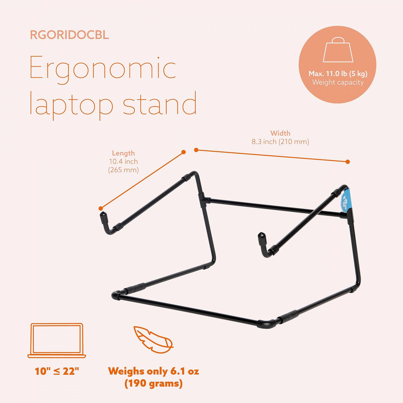 Підставка для ноутбука R-Go Steel Office, ергономічна, сумісна з MacBook Pro/Air, Dell, HP, Samsung, Lenovo від 10 до 22 дюймів, сталь, чорна, фото №3
