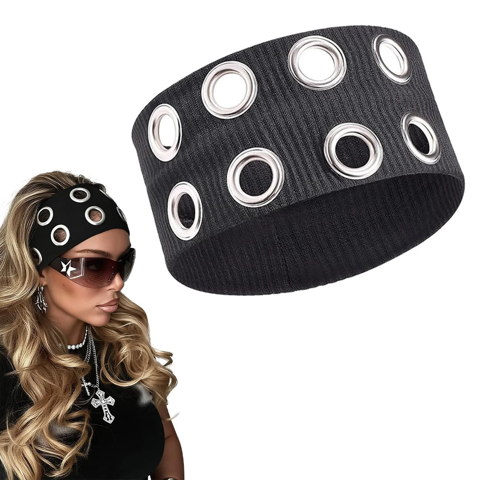 Пов'язка на голову Жіноча Еластична з порожнистими люверсами, фото №1