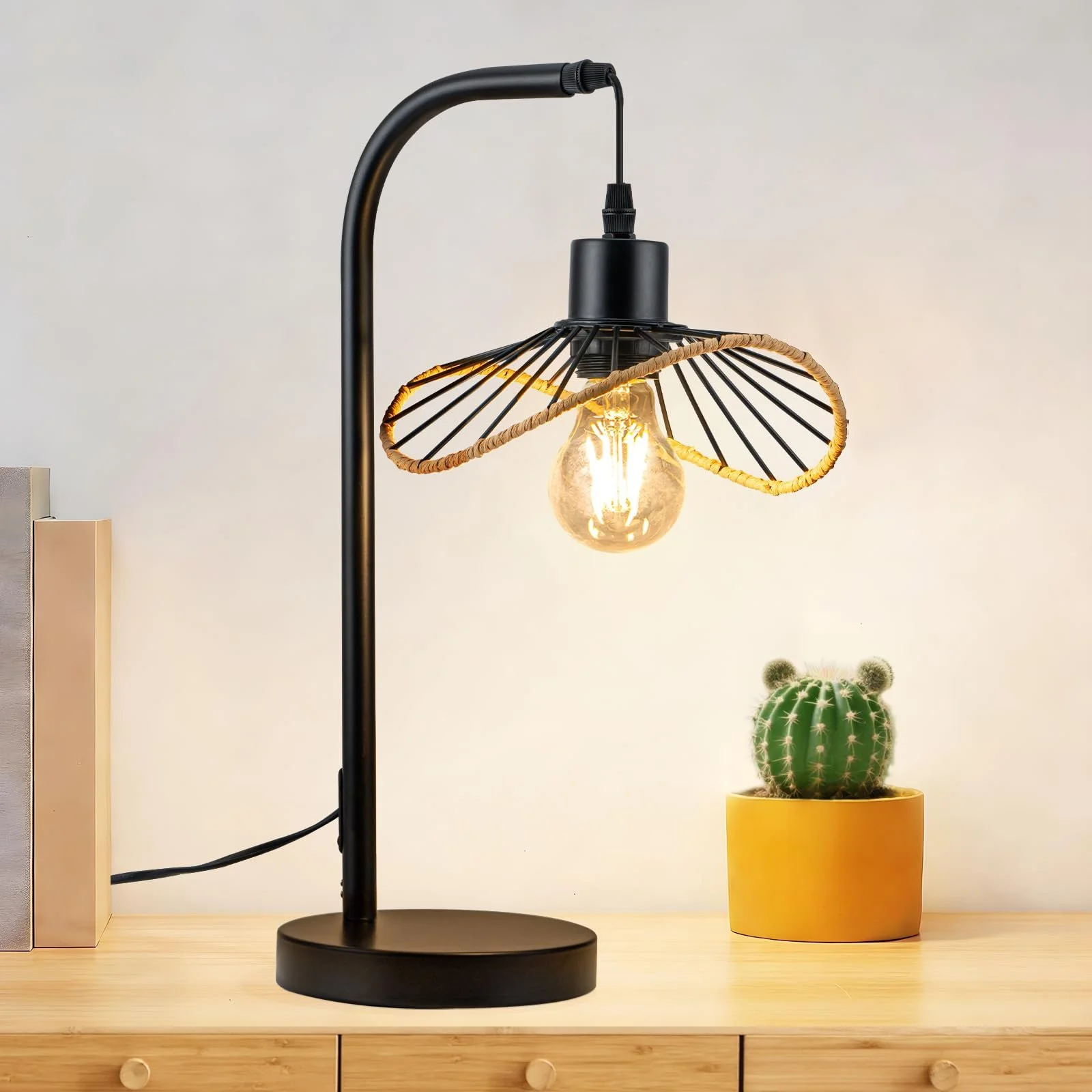 Настільна лампа Вінтажна Ретро Металева E27 Форма капелюха Чорна 150 см кабель, фото №1