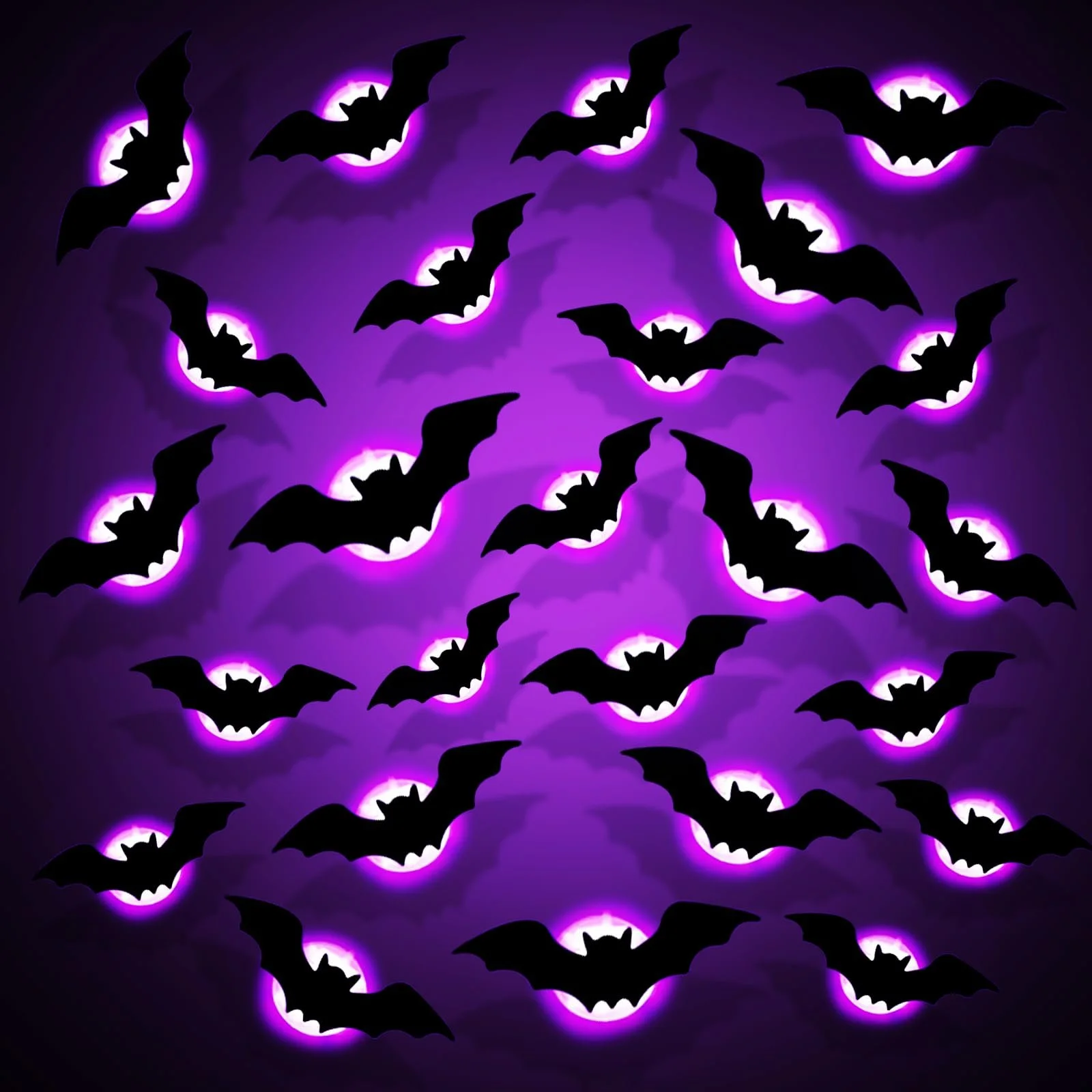 Настінні наклейки Joycabin Хелловін 3D світлодіодні кажани 24 штуки Фіолетовий, фото №1 Настінні наклейки Joycabin Хелловін 3D світлодіодні кажани 24 штуки Фіолетовий, фото №1