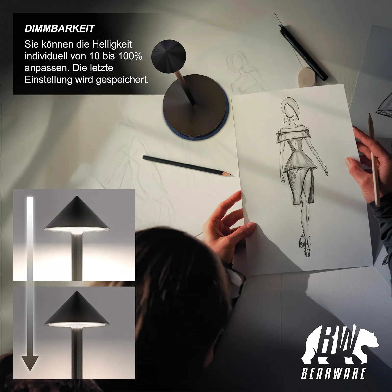 Настольная лампа CSL LED Беспроводная Диммируемая 3 цвета Акумуляторная USB-C Черная, фото №4