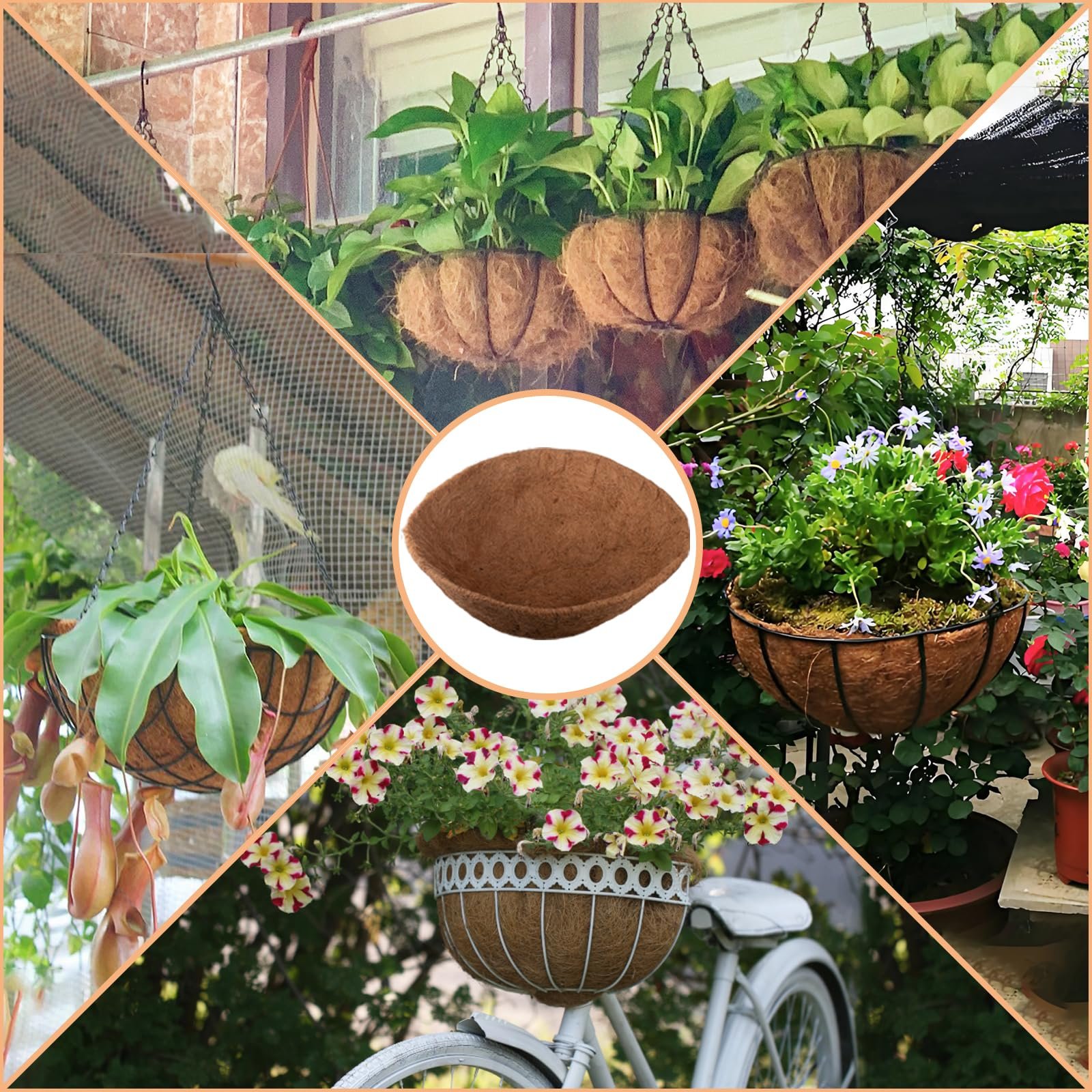 Вкладиші для підвісних кошиків з натурального кокосового волокна 3 шт 35,6 см, фото №6