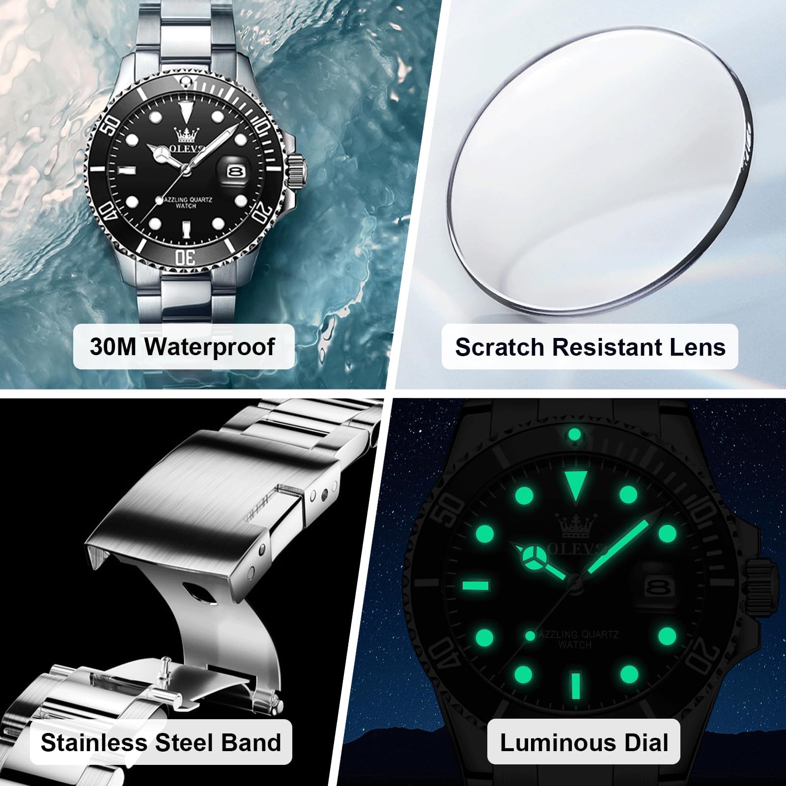Часы OLEVS Мужской Большой Циферблат Нержавеющая Сталь Кварцевый Аналоговый Люкс Золотой Серебряный Водонепроницаемый Светящийся Наручный, фото №5 Часы OLEVS Мужской Большой Циферблат Нержавеющая Сталь Кварцевый Аналоговый Люкс Золотой Серебряный Водонепроницаемый Светящийся Наручный, фото №5
