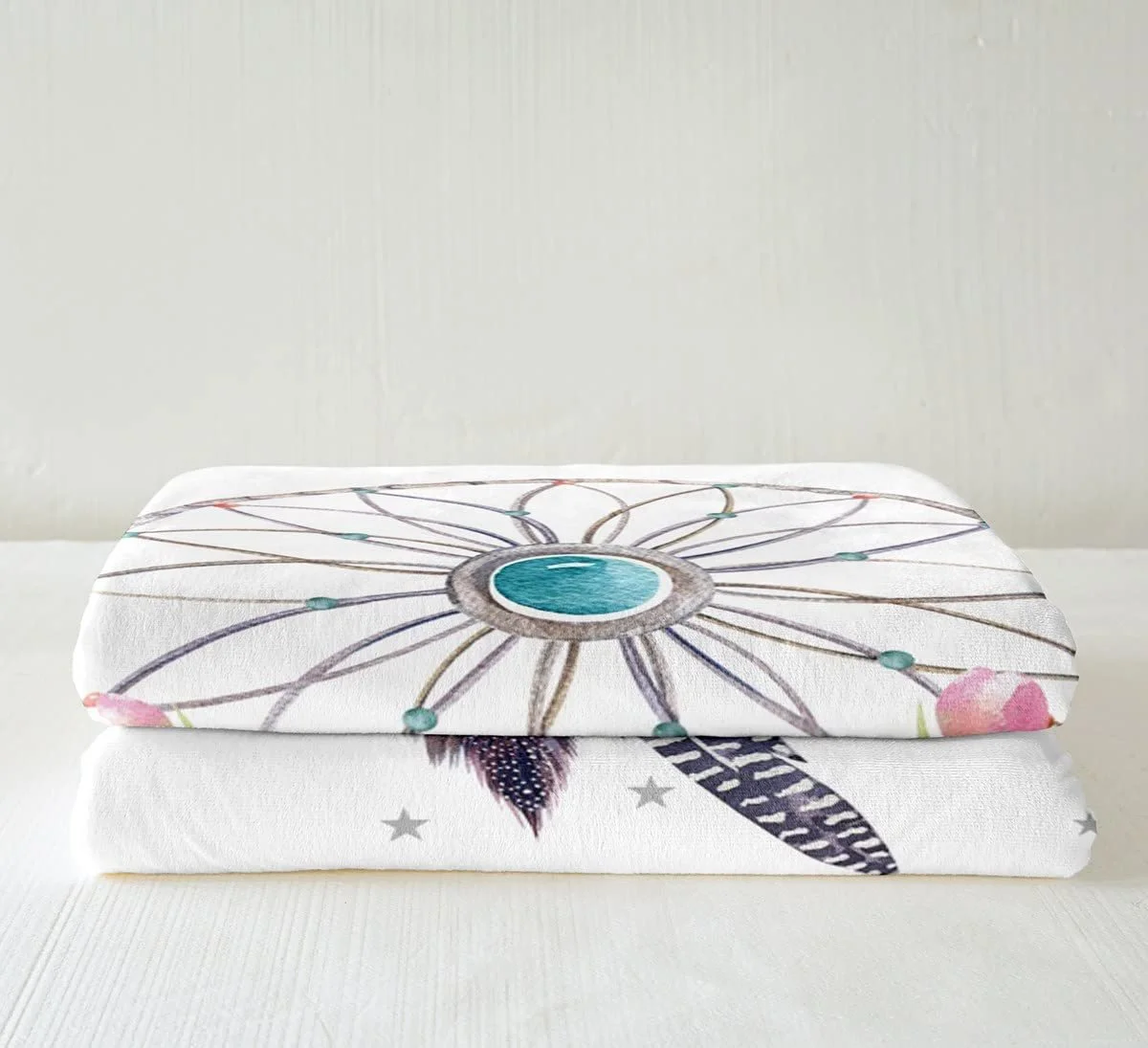 Покривало Loussiesd Dream Catcher Фланель Фліс 150 x 200 см Богемний Ловець снів Квіти Пір'я, фото №4