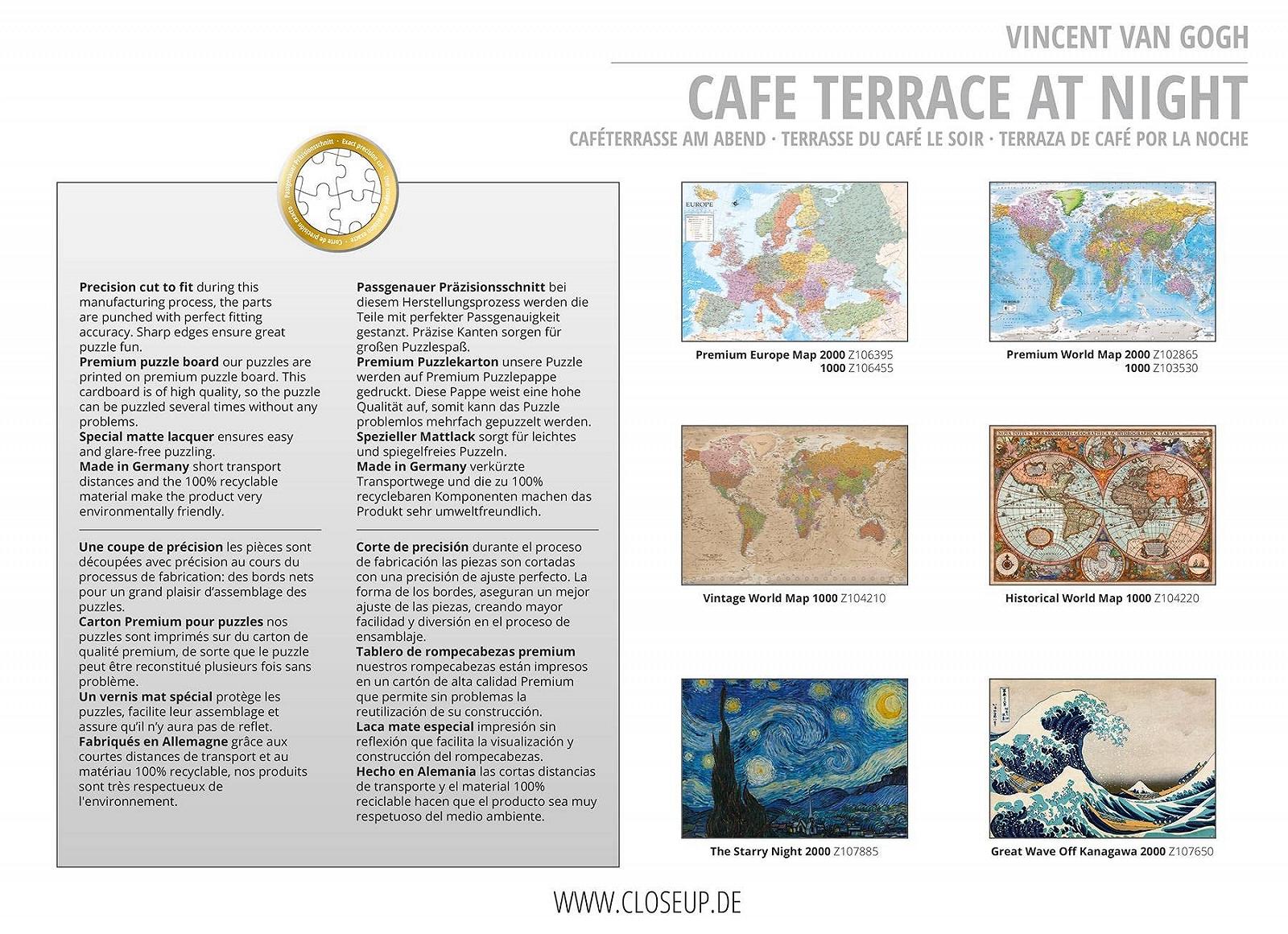 Пазл Close Up Premium Cafe Terrace in the Evening by Van Gogh 2000 элементов 68,8 x 96,6 см, фото №2