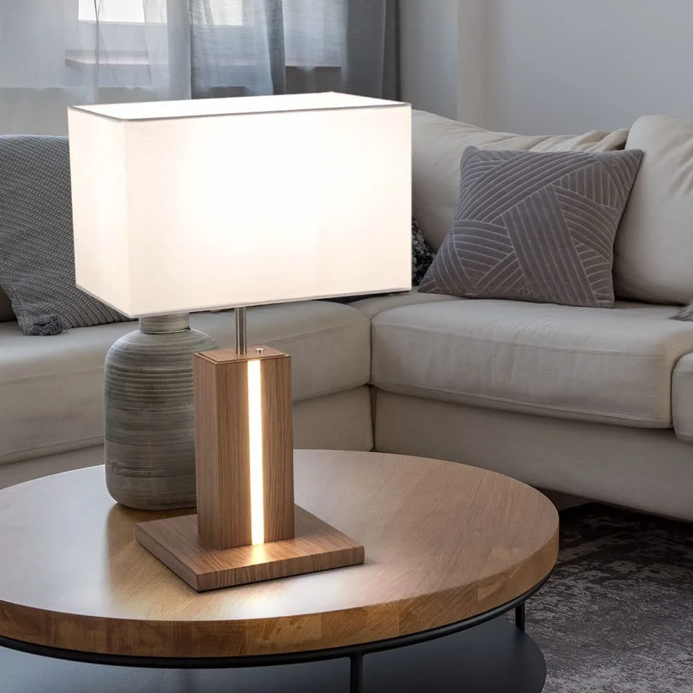 Настільна лампа LeuchtenDirekt Імітація дерева 1x E27+5 Вт-600 лм Димована Біла, фото №7