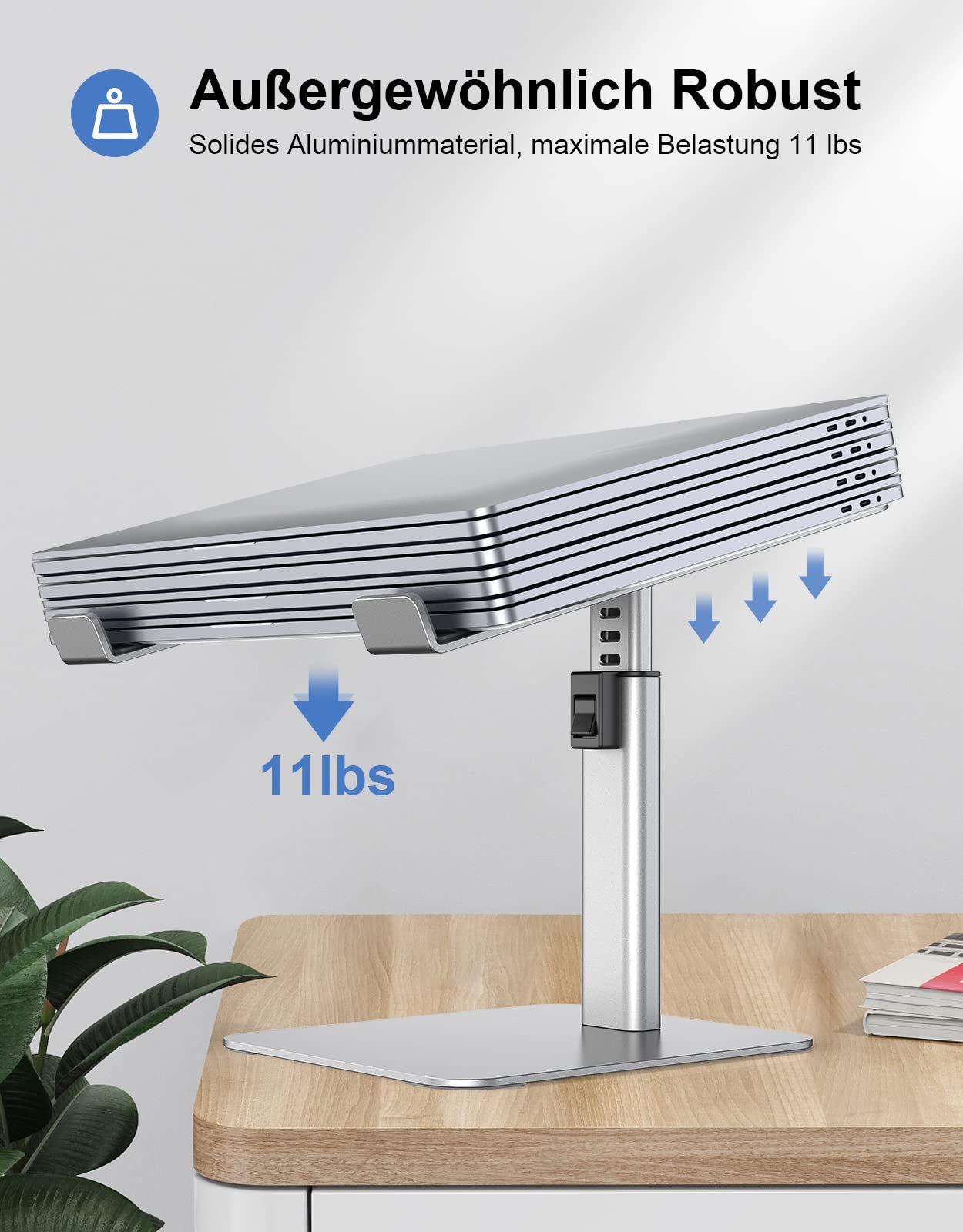 Подставка для ноутбука Babacom, регулируемая высота (8 положений), алюминиевые охлаждающие подкладки, эргономичная вентилируемая подставка, совместима с MacBook, Air, Pro, все 10-16 дюймовые ноутбуки - Серебристый, фото №4