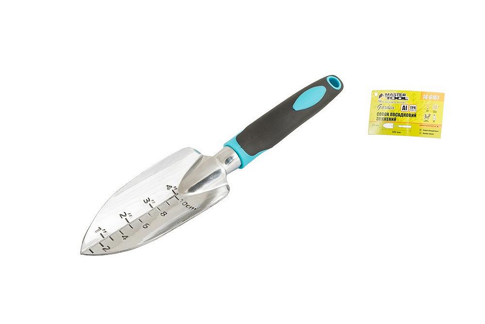 Совок посадковий звужений MASTERTOOL алюмінієвий з пластиковою ручкою та TPR покриттям 300х55 мм 14-6161, фото №1