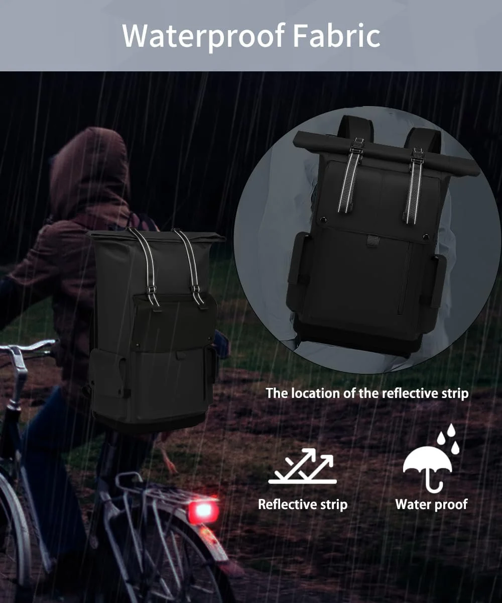 Рюкзак Rolltop 42L 17.3 дюйма водонепроницаемый черный, фото №6