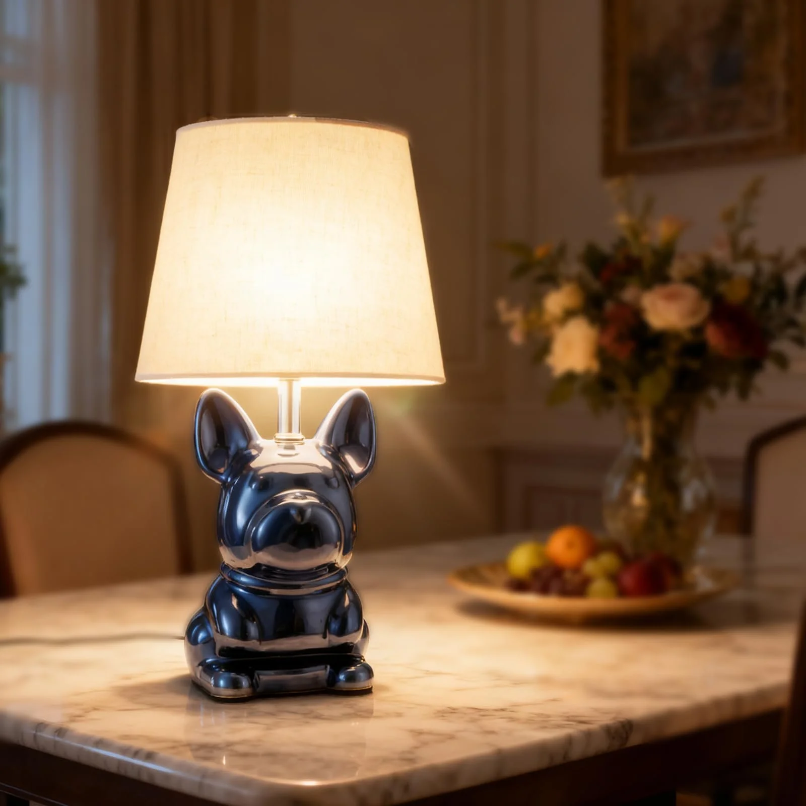 Настільна лампа Ceramic Puppy Linen Fabric Shade Pink, фото №4