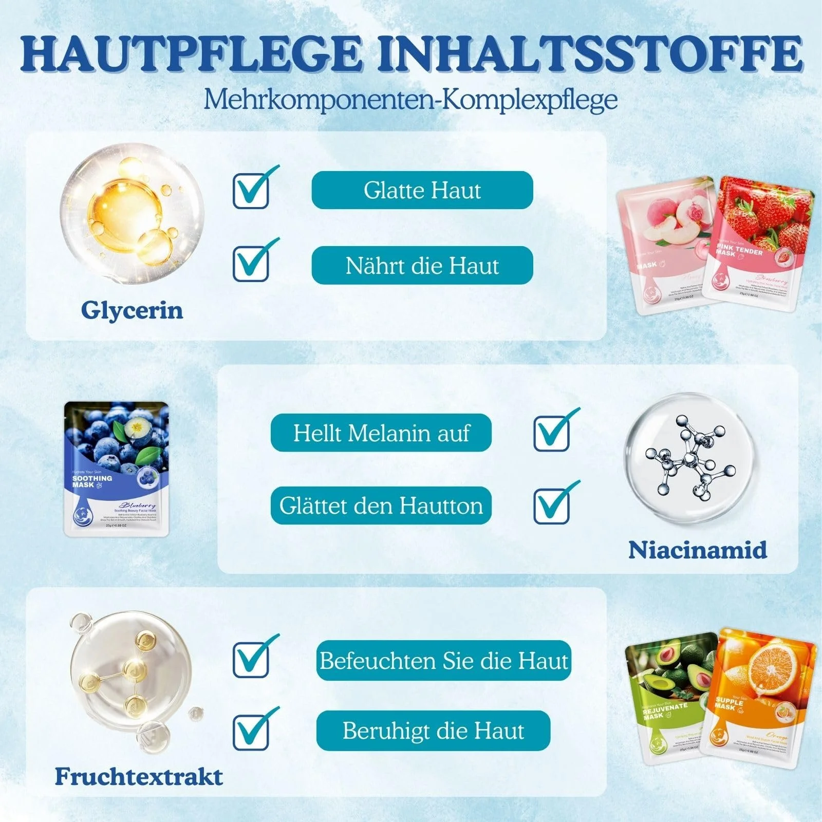 Тканинна Маска для обличчя Altherona Набір з 5 штук, Глибоке Зволоження, з Фруктовими Есенціями, фото №7