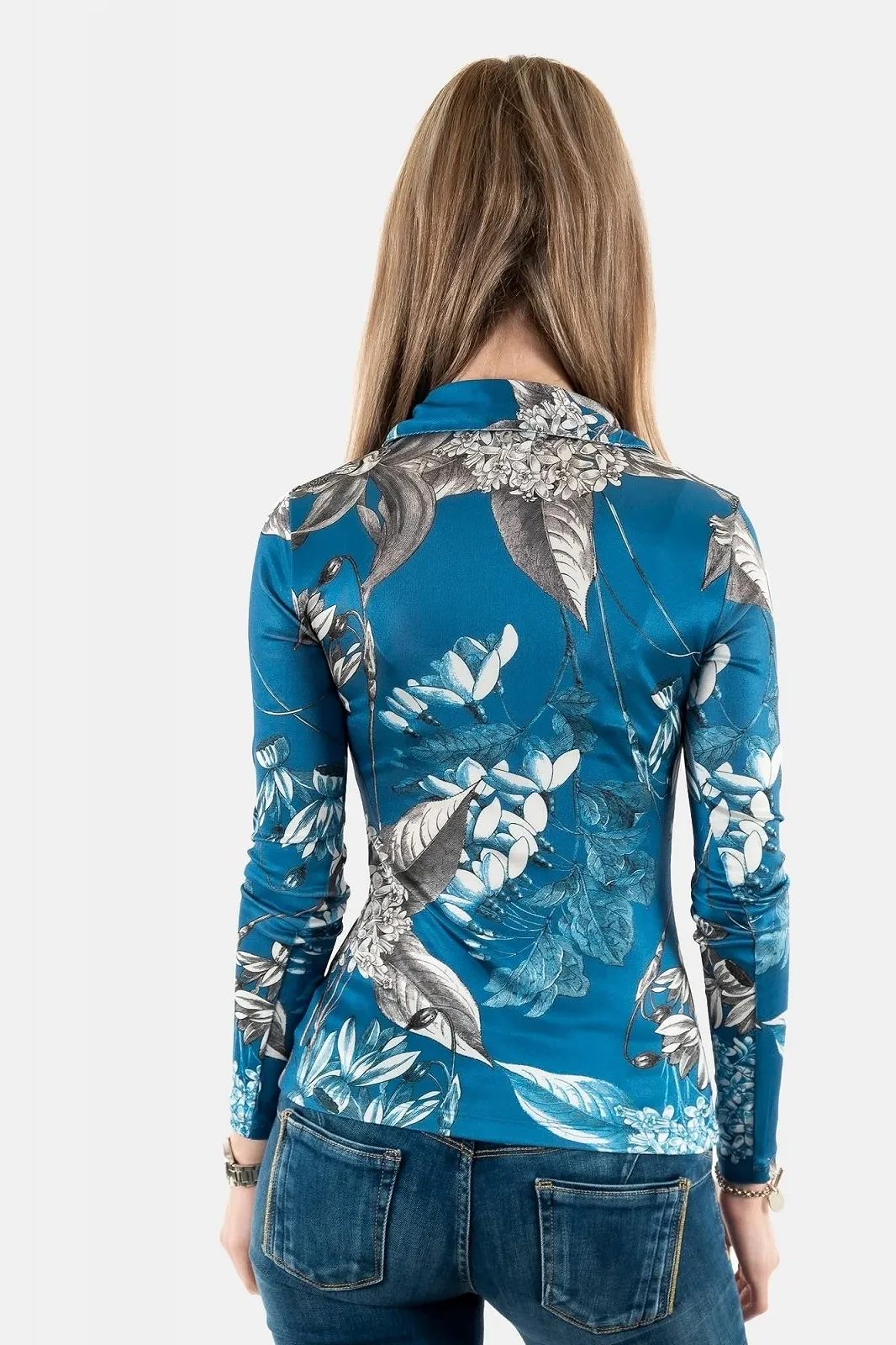 Блузка Джинсова GUESS Shirrednap Mila P7MF Phantom Flora Print синя, Small, фото №4