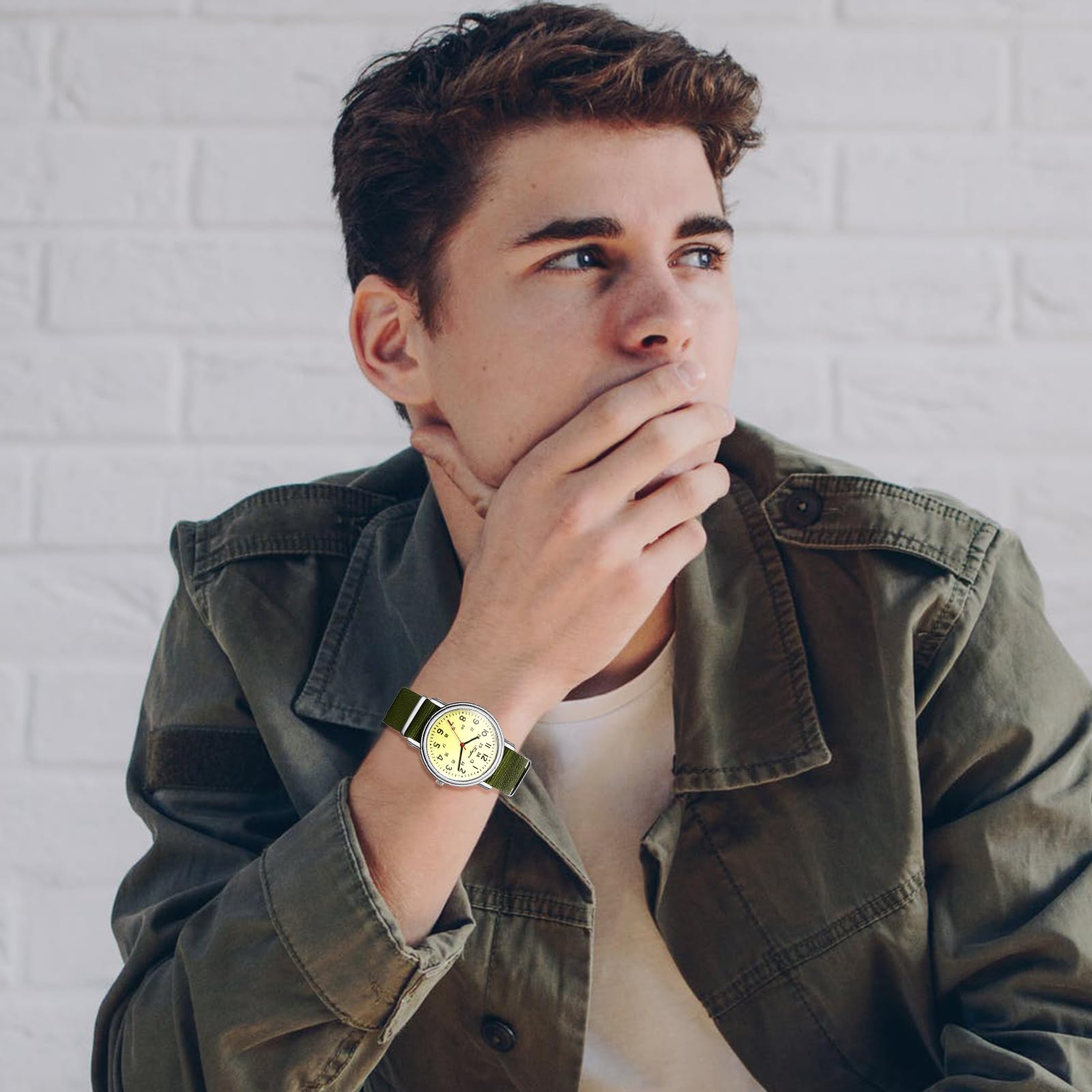 Часы JewelryWe Men's Calendar Analogue Quartz Nylon Textile Strap Black/Brown/Army Green, фото №2