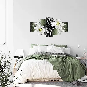 Картина на полотні Runa Art 208053b Лілії 5 частин Зелений/Чорний synthetic.ua - Фото 1