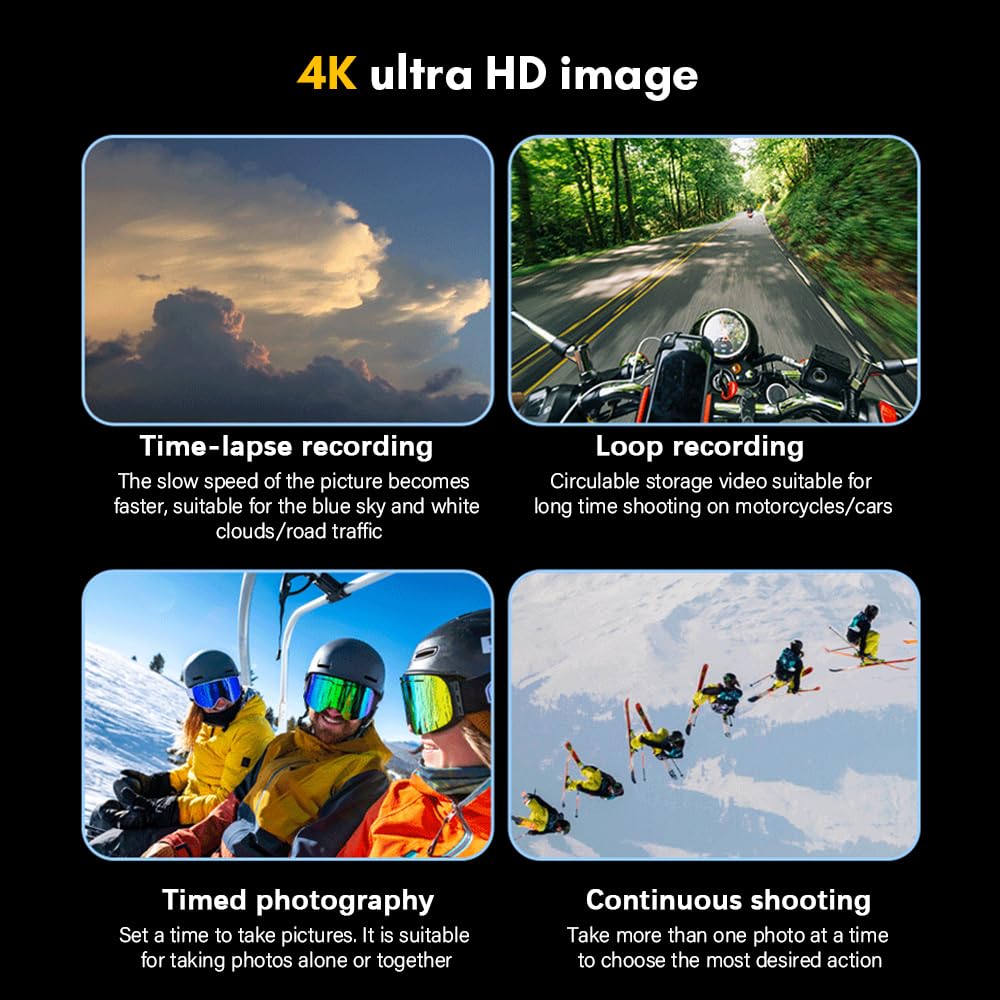 Action Cam Andoer 4K 24MP Водонепроникна Екшн-камера з 2.0 Inch Touch Control Screen Dual Screen 170° Широкий Кут З підтримкою прямих трансляцій з UV Filter Waterproof Housing Adapters, фото №5