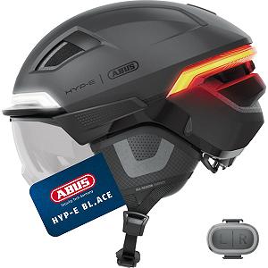 Велосипедний шолом ABUS HYP-E ACE з передньою фарою, задньою фарою та миготливим світлом з козирком та навушниками Також підходить для E-Bike та S-Pedelec для чоловіків та жінок Розмір S, сірий - Фото 1