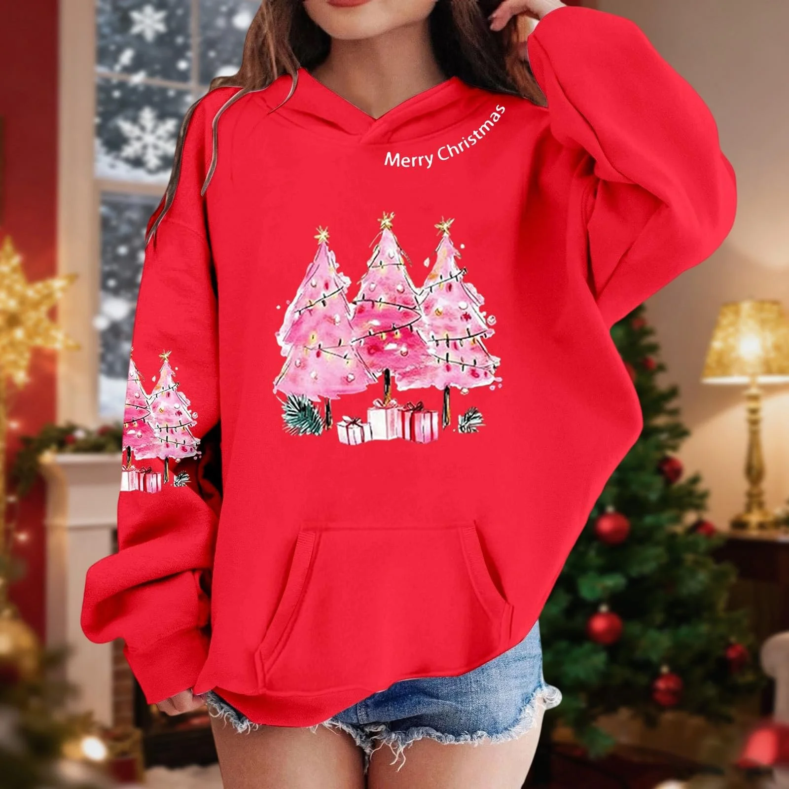 Худи для девочки с длинными рукавами с принтом, пуловер свободного кроя, детский свитшот, уютная флисовая кофта, игривый графический дизайн, мягкая ткань, повседневная одежда, праздничный, фото №3