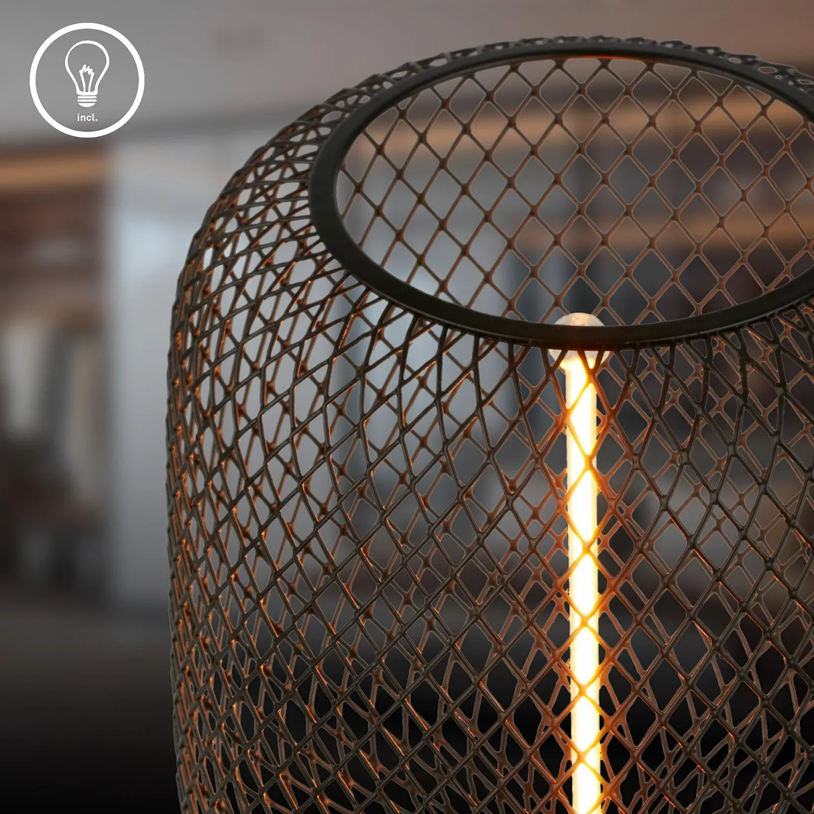 Настольная лампа BRILONER с проволочной сеткой, кабельный выключатель, теплый белый свет, 10 x 25 см, черная, фото №6