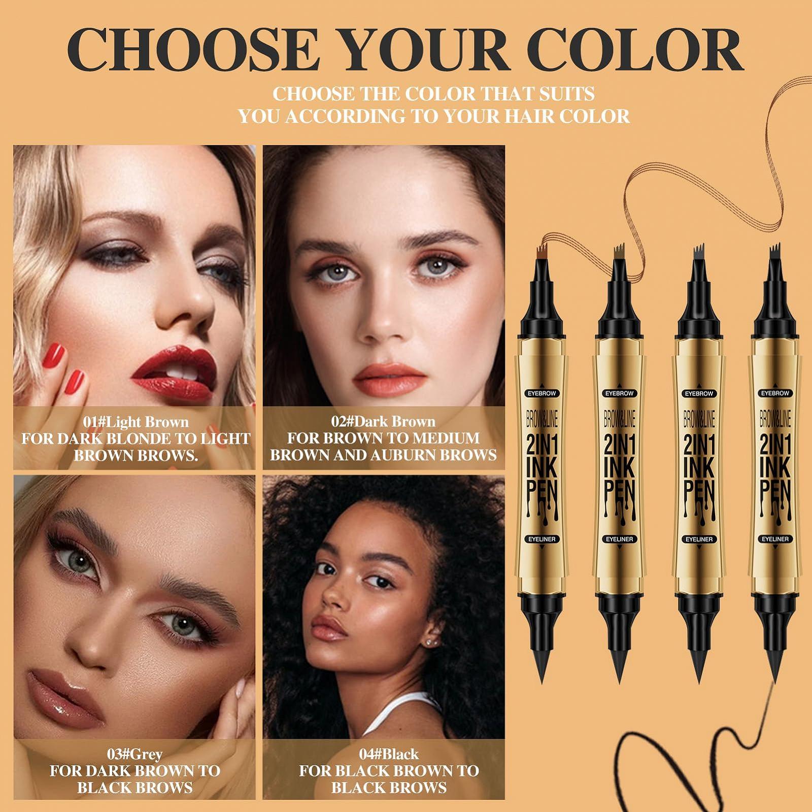 Олівець для брів 2-в-1 Double Head 4 Fork Tip Eyeliner Водостійкий Dark Brown, фото №6