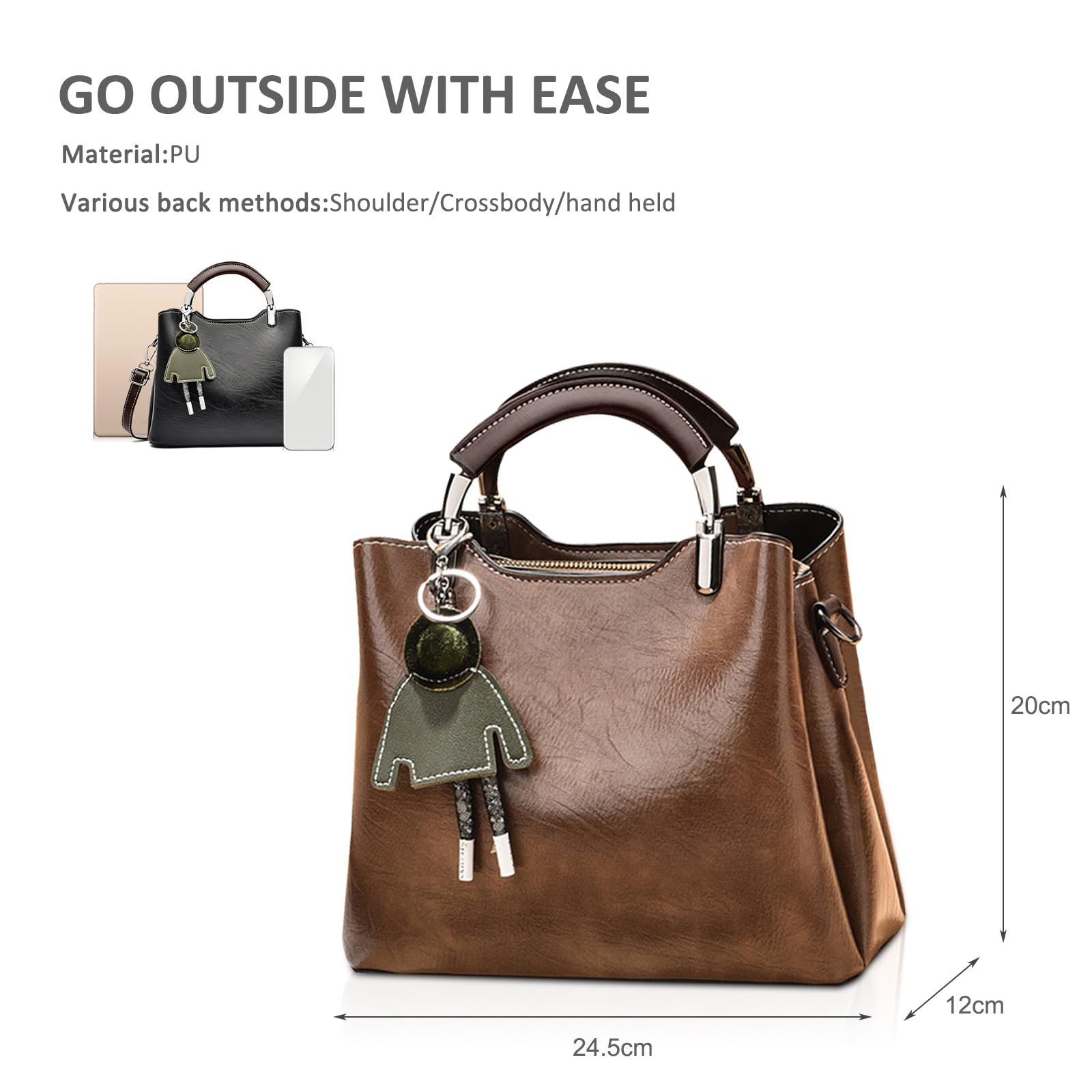 Сумка з верхньою ручкою NICOLE & DORIS Маленька Через плече Штучна шкіра З підвіскою Коричнева, фото №5