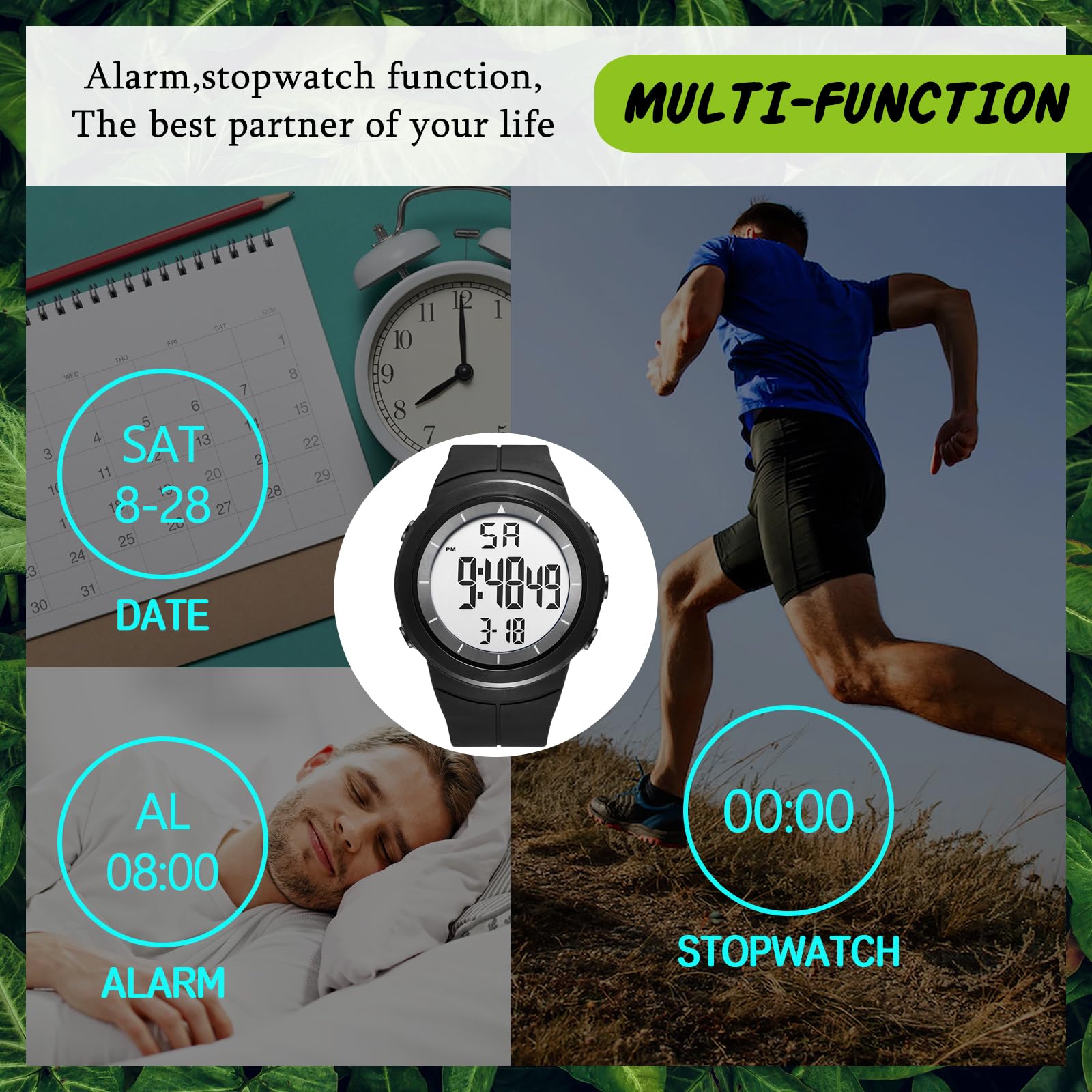Годинник Avaner Чоловічий Військовий Цифровий Ремінець Каучуковий Спортивний з Датою Будильником Підсвічуванням Подарунок для чоловіків підлітків, фото №7