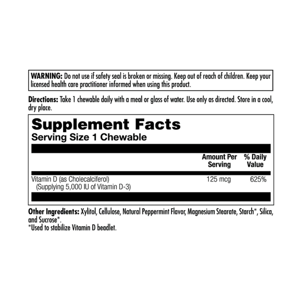 D-3 5000 IU 125mcg 60 chewables, фото №2