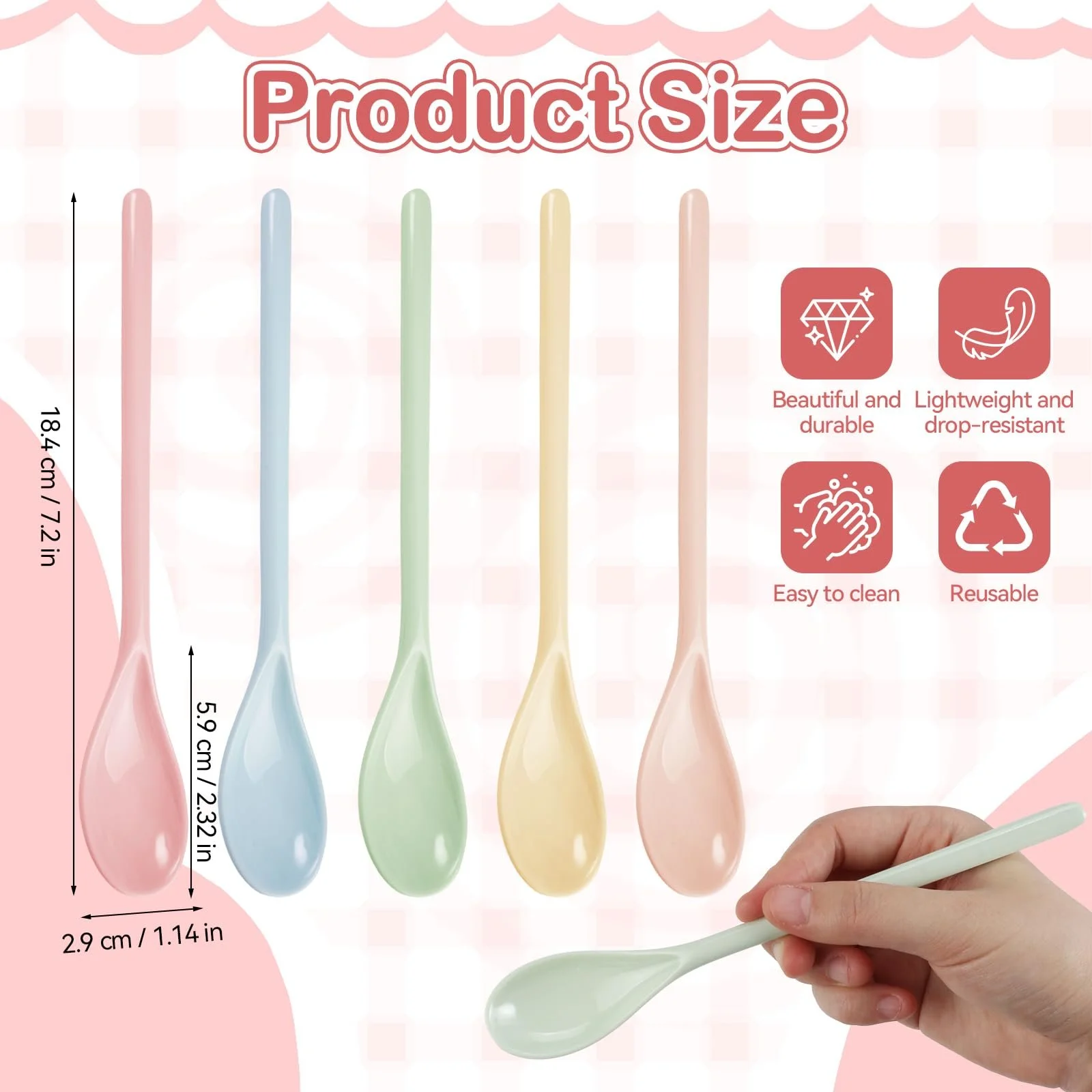 Ложки Меламінові, Набір 10 шт., 18.4 x 2.9 см, Різнокольорові, фото №2 Ложки Меламінові, Набір 10 шт., 18.4 x 2.9 см, Різнокольорові, фото №2