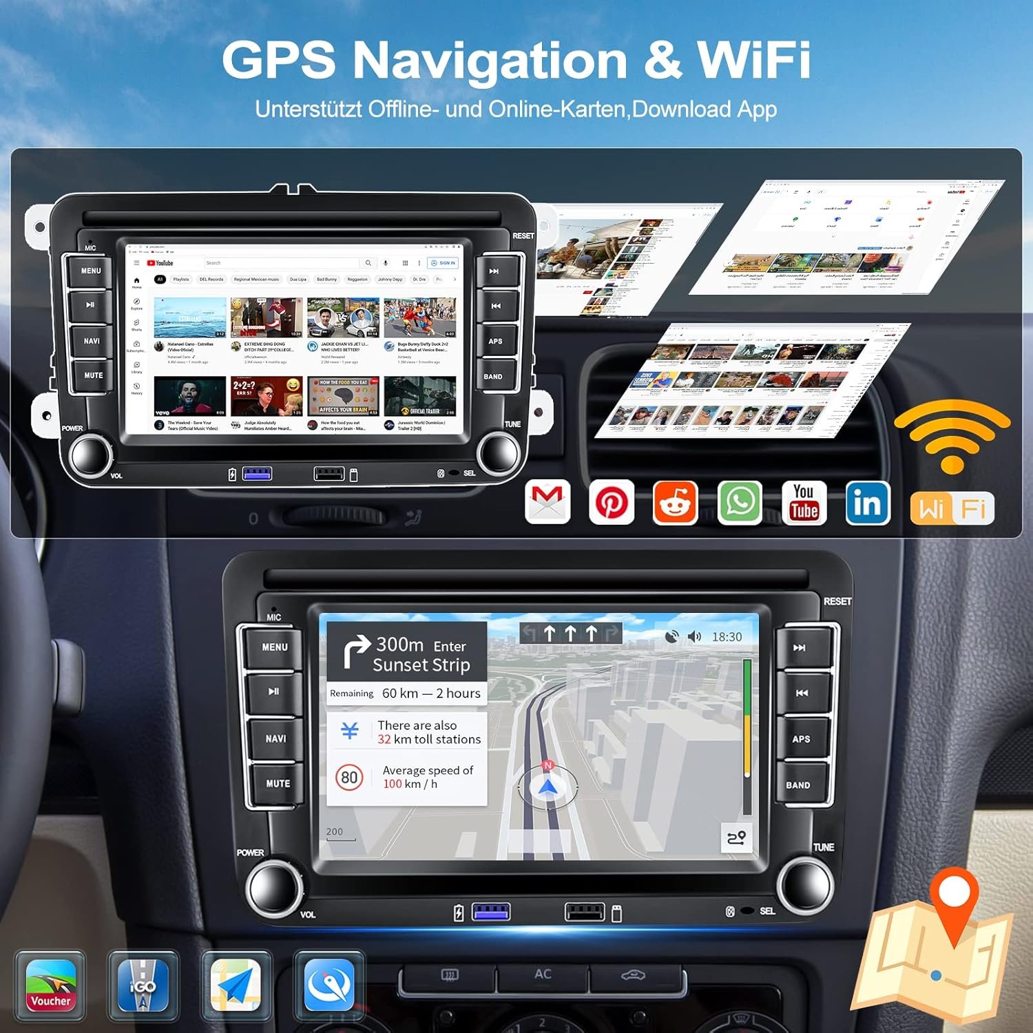 Штатна автомагнітола CAMECHO для Golf 5 6 VW Passat Polo Seat Skoda / 7" / Сенсорна / 2/64Гб / Android 13 / Apple CarPlay / Android Auto / Bluetooth / WI-FI / GPS / USB / RCA, фото №5