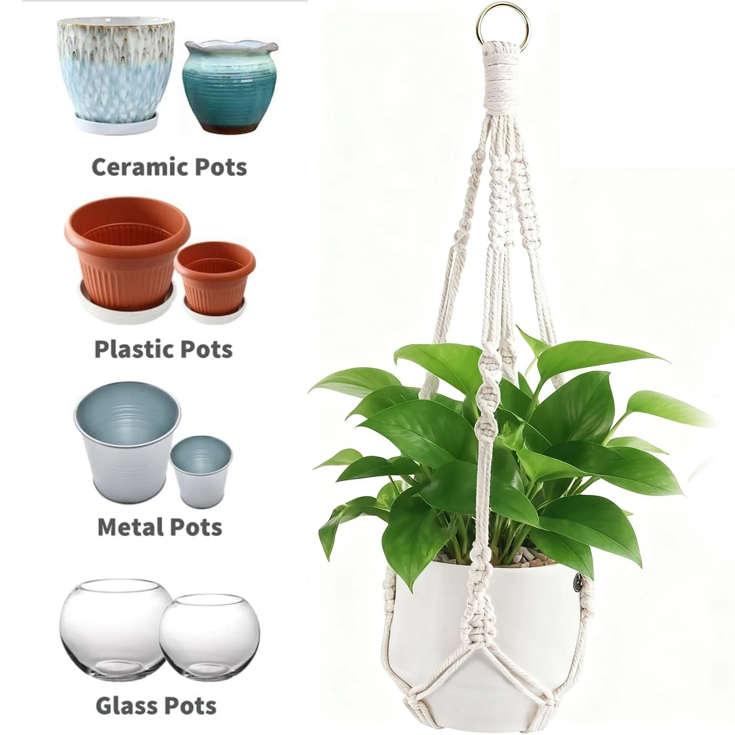 Подвесы для растений макраме Набор из 2 шт. 51,5 см с крючками Boho Style, фото №4