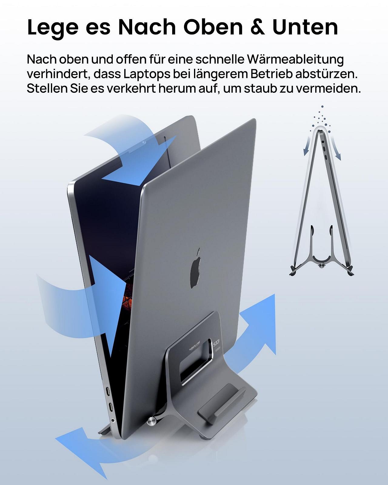 Подставка вертикальная SODI Алюминиевый сплав Автоматическая Cерый для MacBook Air, MacBook Pro, iPad, iPhone, Notebook, фото №7