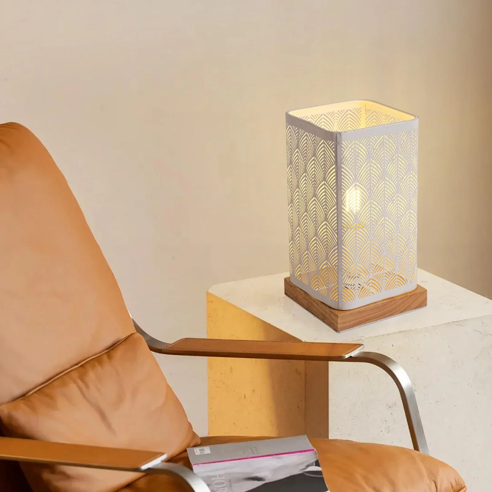 Настільна лампа OuXean Modern металева дерев'яна E27 60W White, фото №8