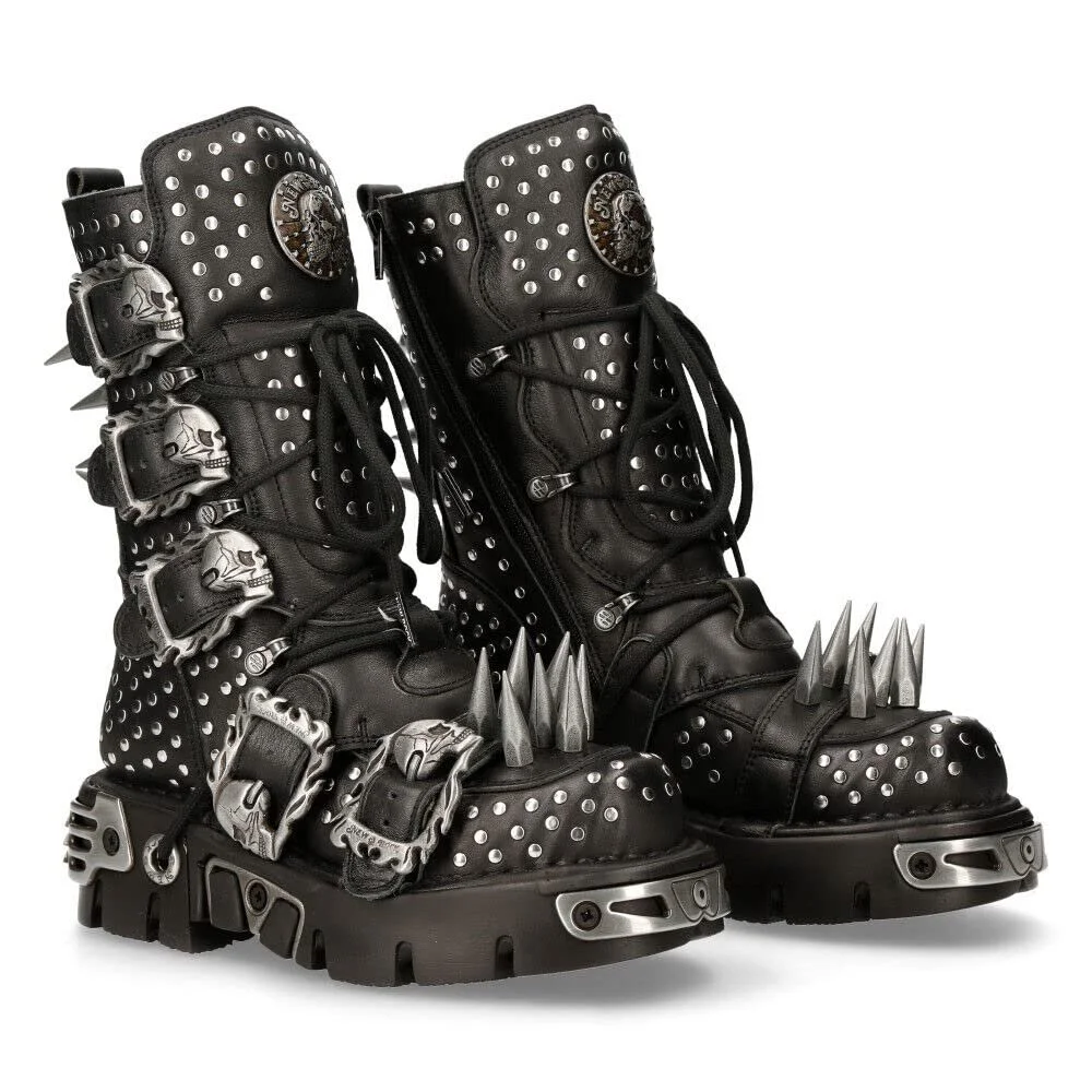 Черевики New Rock Unisex Metallic 1535-S1 Шкіряні готичні з шипами, чорні, фото №3