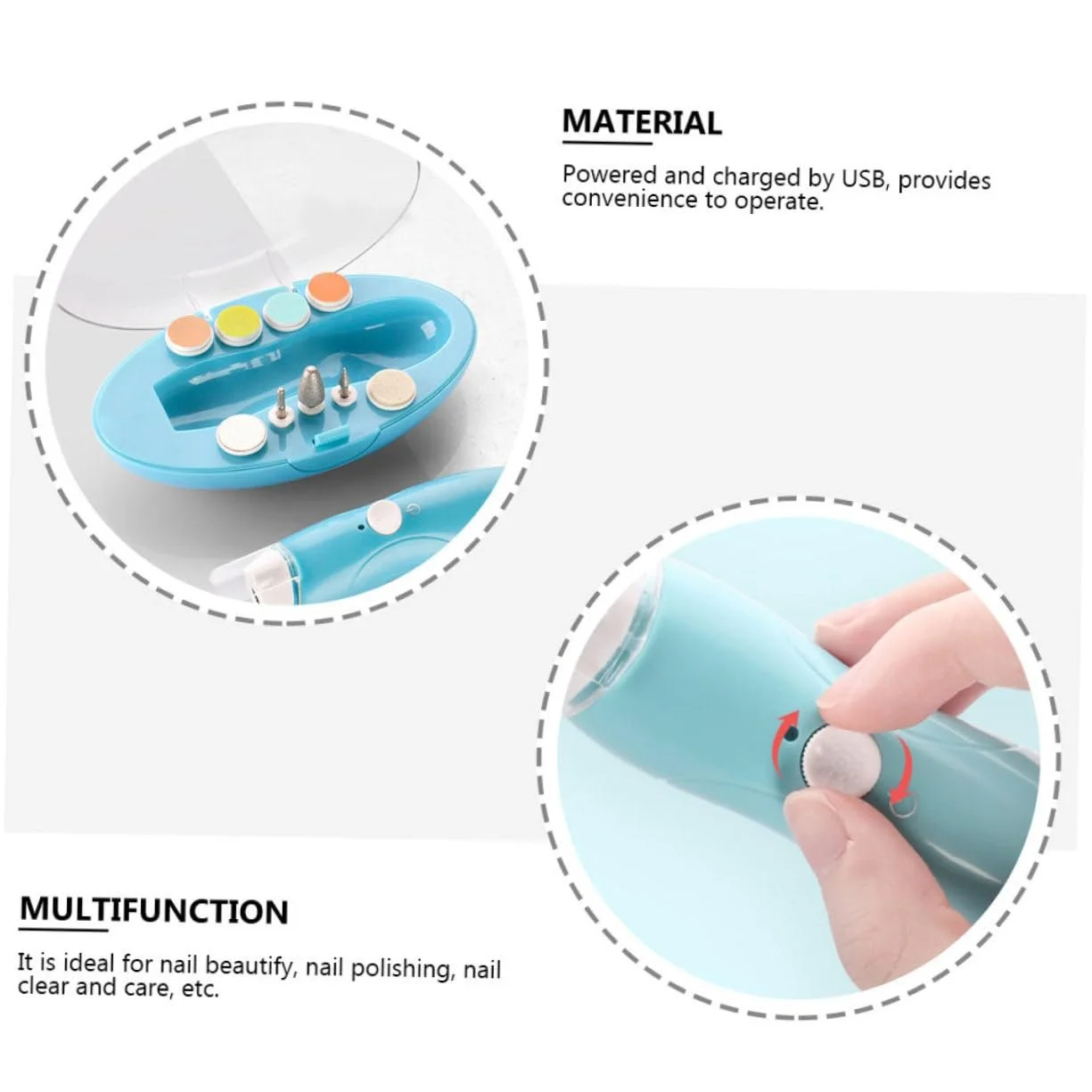 Электрический набор для подстригания ногтей WRITWAA USB Заряжаемый многофункциональный полировщик для ногтей для взрослых и домашних животных Портативный маникюрный набор с различными насадками, фото №7