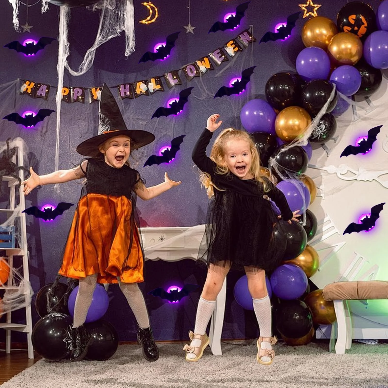 Наклейки на стіну 3D Кажани на Хелловін 36 штук Фіолетовий, фото №6