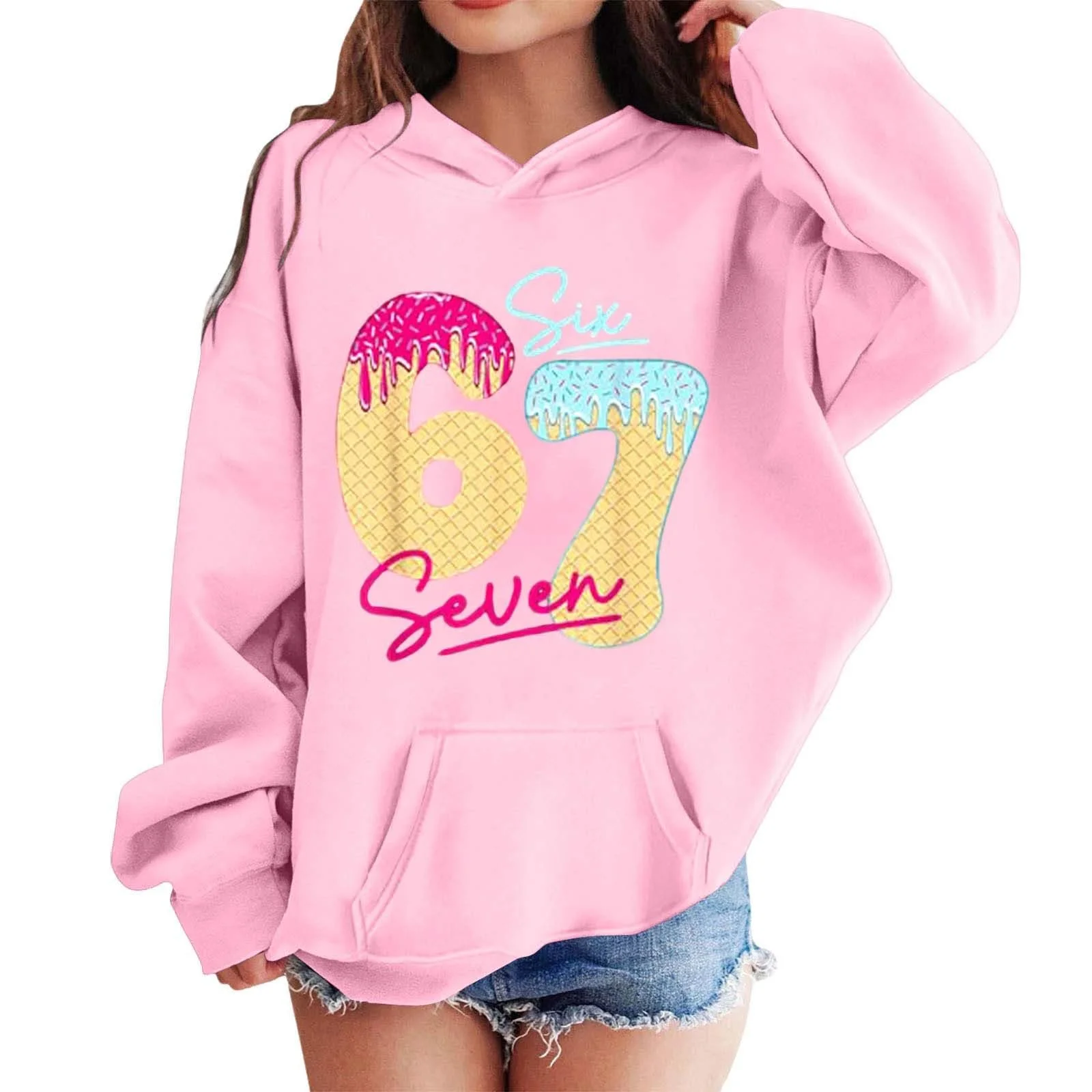 Худі для дівчинки з довгими рукавами та кишенею, грайливий принт, фото №1