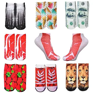 Комплект носков Shop-Story, 7 пар, забавные носки с 3D-принтом, скелет, мясо, доллар, клубника, мороженое, лев, один размер - UK 2-8, разноцветные - Фото 1