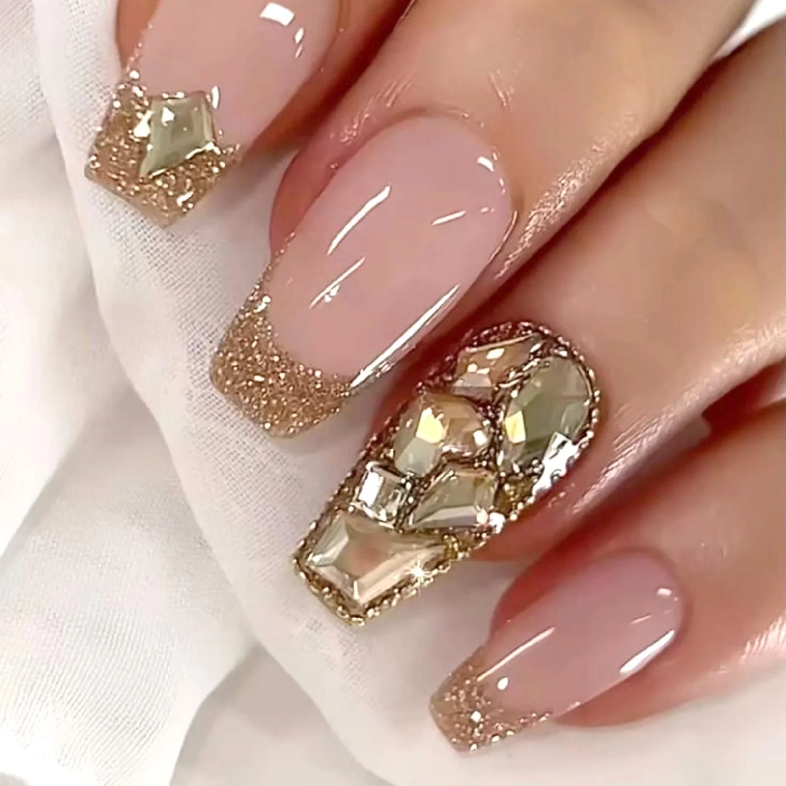 Стразы для ногтей стеклянные Золотой шампань, 3220 шт: 120 шт разных форм, плоские драгоценные камни + 3100 шт круглые кристаллы 1,5-4 мм, фото №5