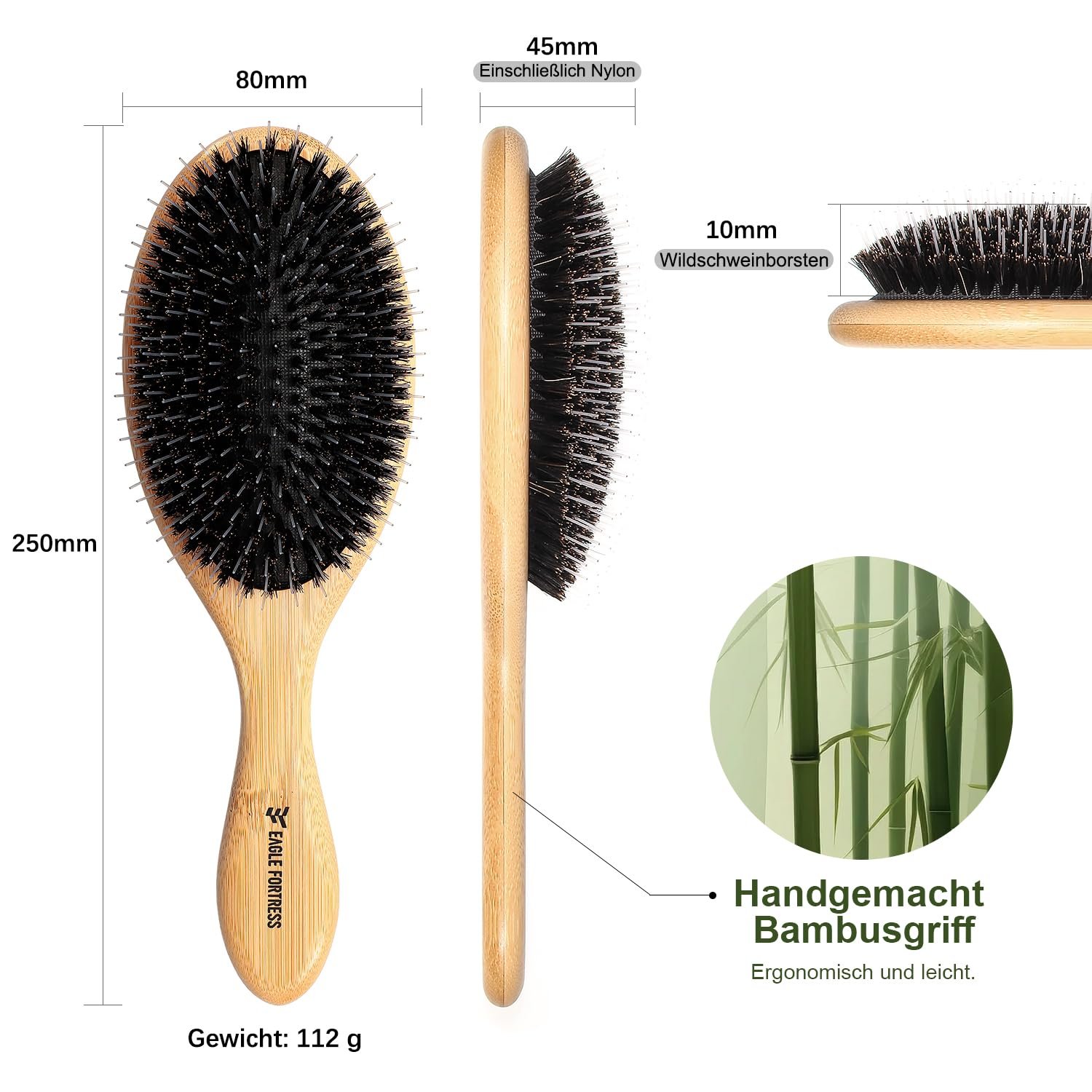 Щітка для волосся з щетини кабана з нейлоновою щетиною Bamboo, фото №4
