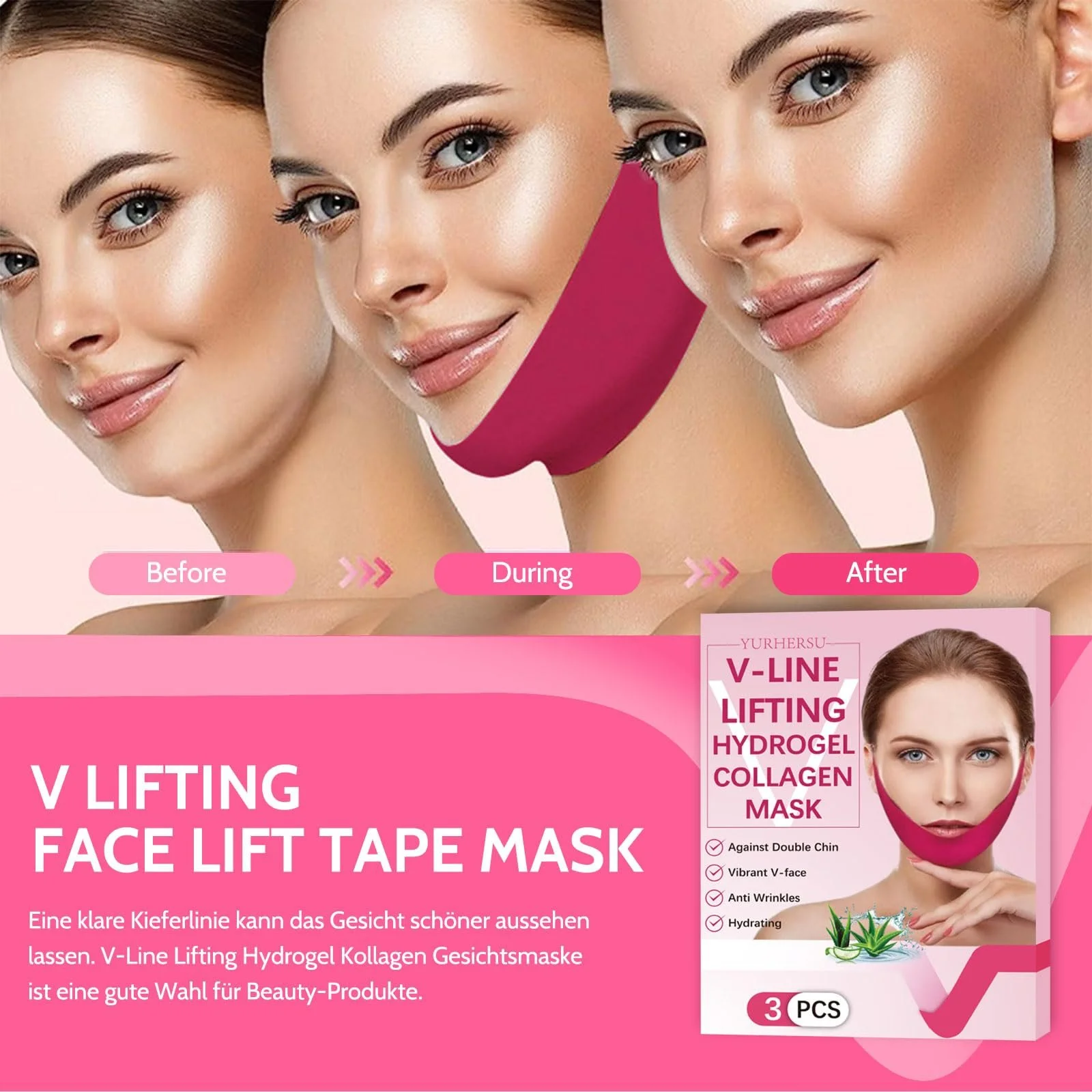 Маска для обличчя Shefave V Line, засіб для видалення подвійного підборіддя, 3 шт, фото №4